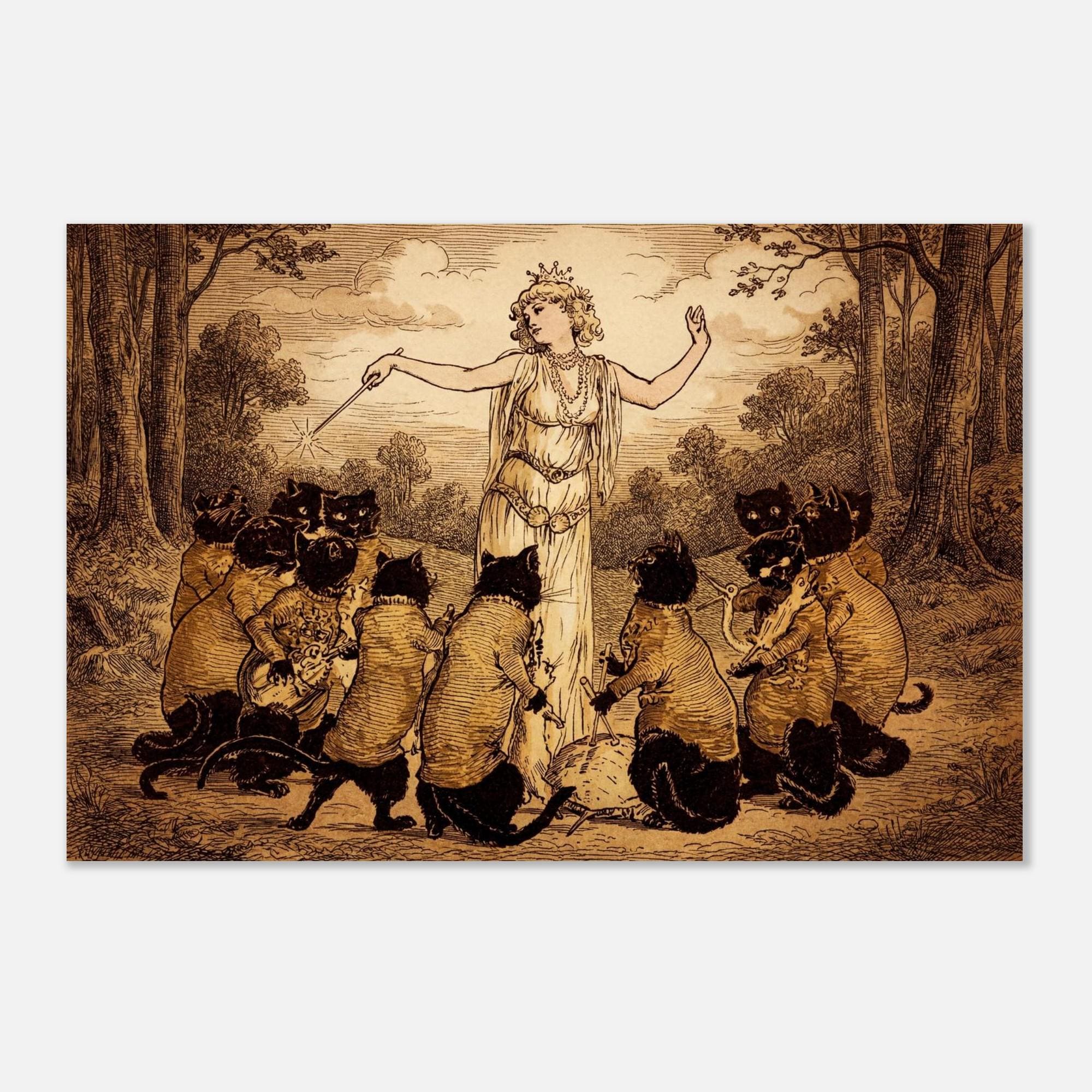 Vintage Cat Orchestra Art Print Unframed Anthropomorphic Cats Playing Instruments Whimsical Feline Wall Art Art Nouveau & Vintage