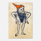 Medieval Marginalia Art Print Sassy Bearded Man in Orange Hat Weird Middle Ages Grotesque Wall Decor Portraits & Figures bbf90