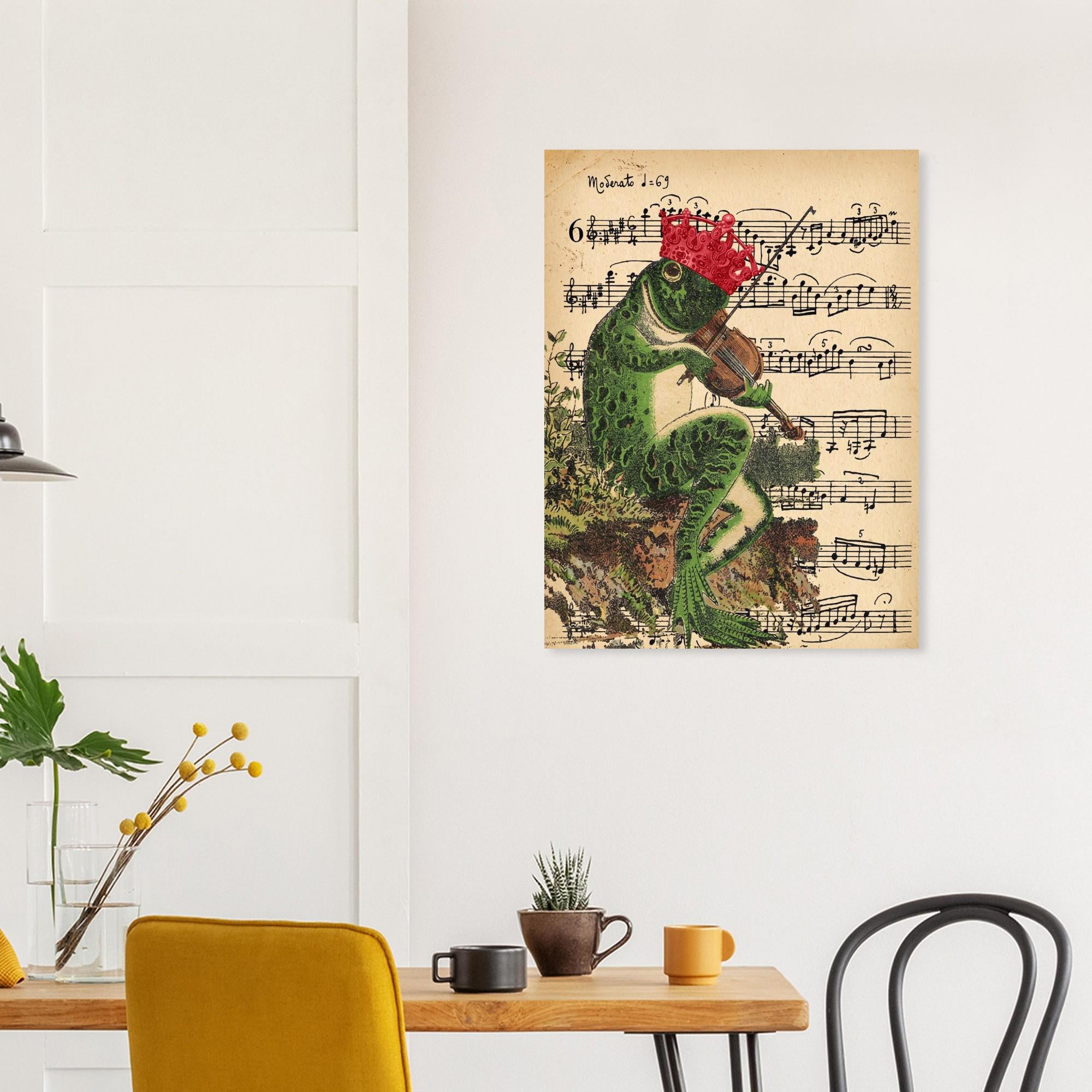 Vintage Frog Playing Violin Art Print Whimsical Goblincore Sheet Music Wall Decor Cottagecore Vintage Animal Poster Animals And Creatures