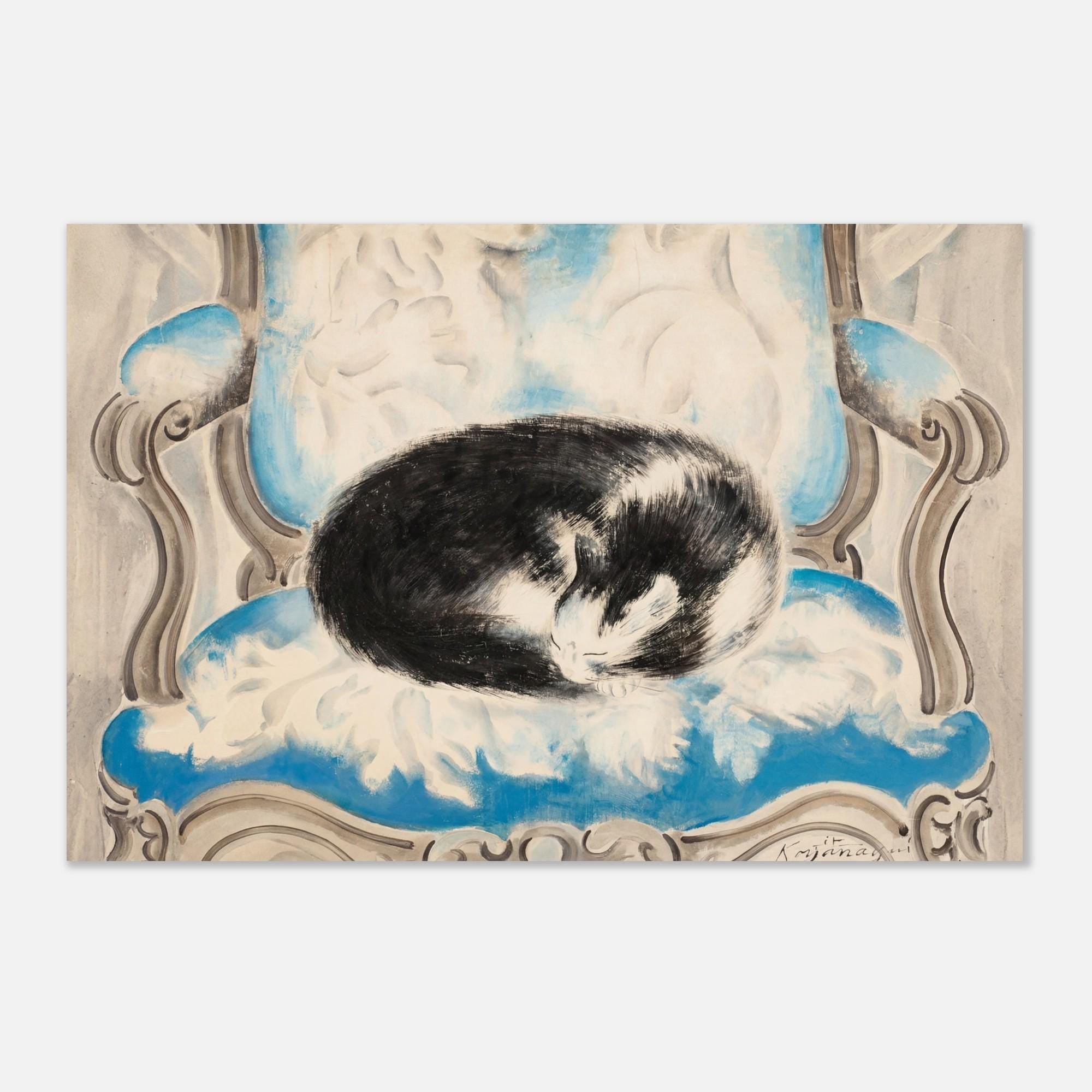 Vintage Sleeping Cat Art Print Sei Koyanagui 1920s Parisian Decor Neutral Minimalist Animal Wall Art Gift Animals Creatures