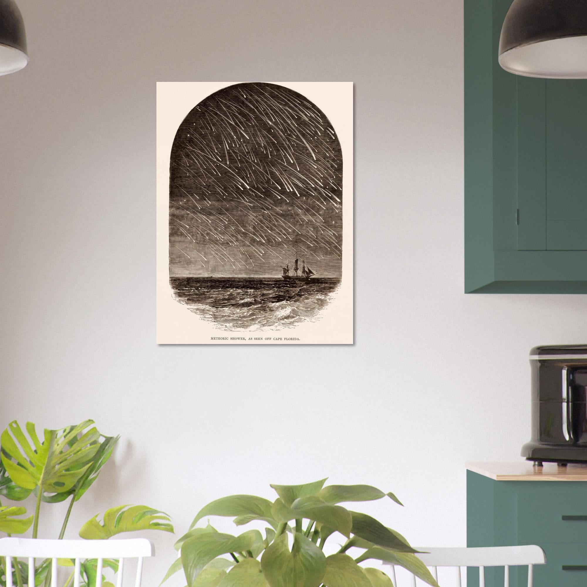 Vintage Meteor Shower Canvas Print Antique Astronomy Wall Art Celestial Ocean Sailing Ship Print Dark Academia Moody Landscapes And Scenery