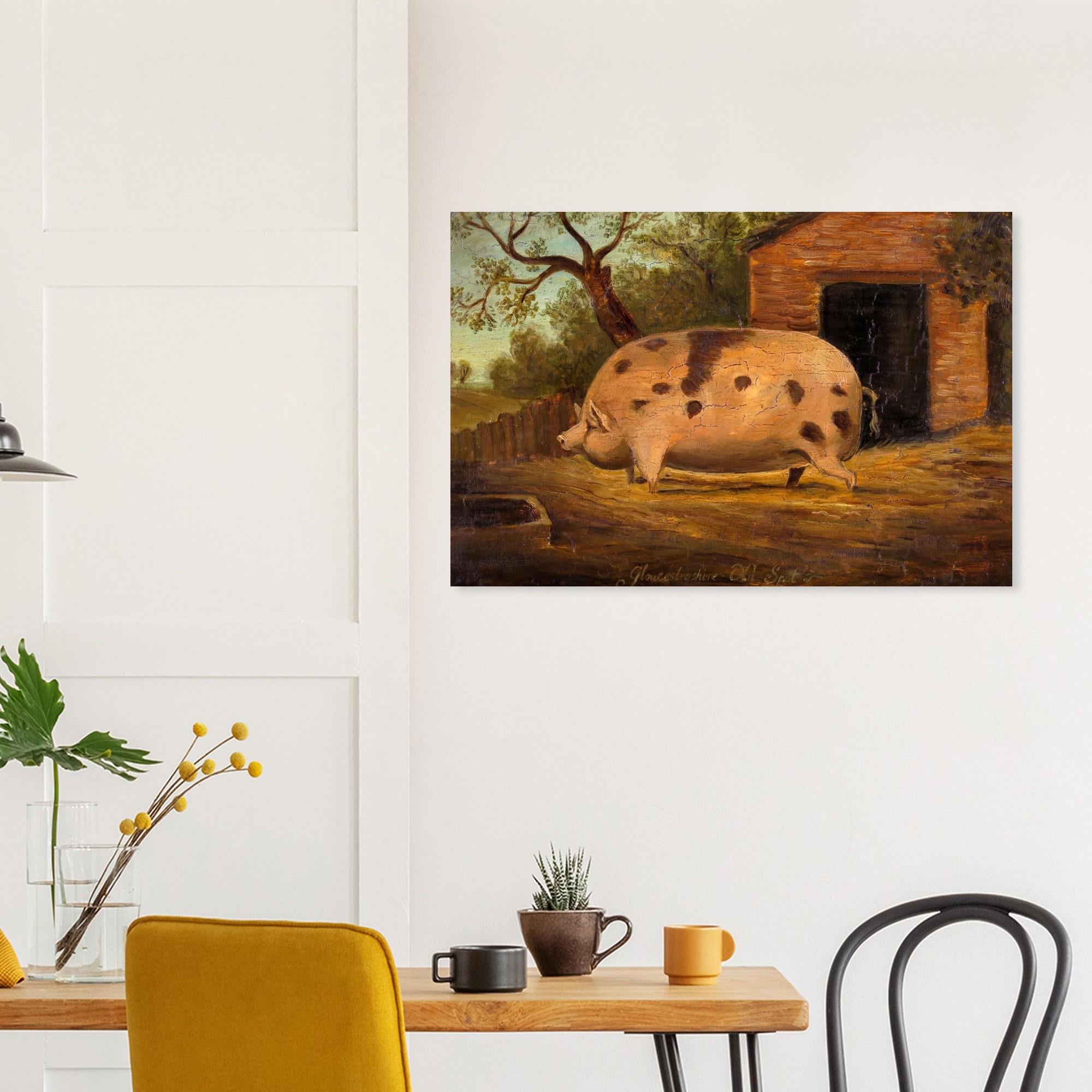 Vintage Pig Painting, Gloucestershire Old Spot Folk Art Print, Antique Farmhouse Wall Decor, Rustic Animal Portrait Poster