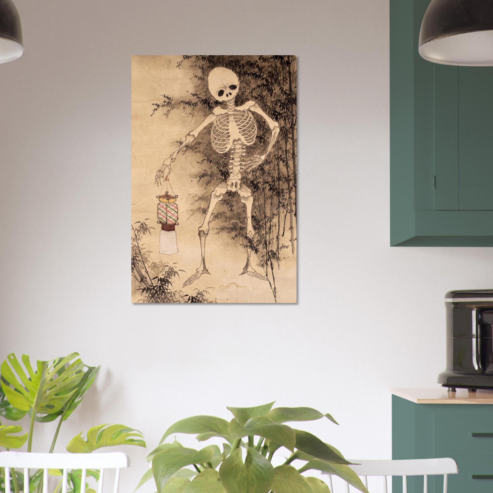 Vintage Japanese Skeleton Wall Art Print Antique Meiji Era Ghost Painting Macabre Yokai Decor Woodblock and Asian Art