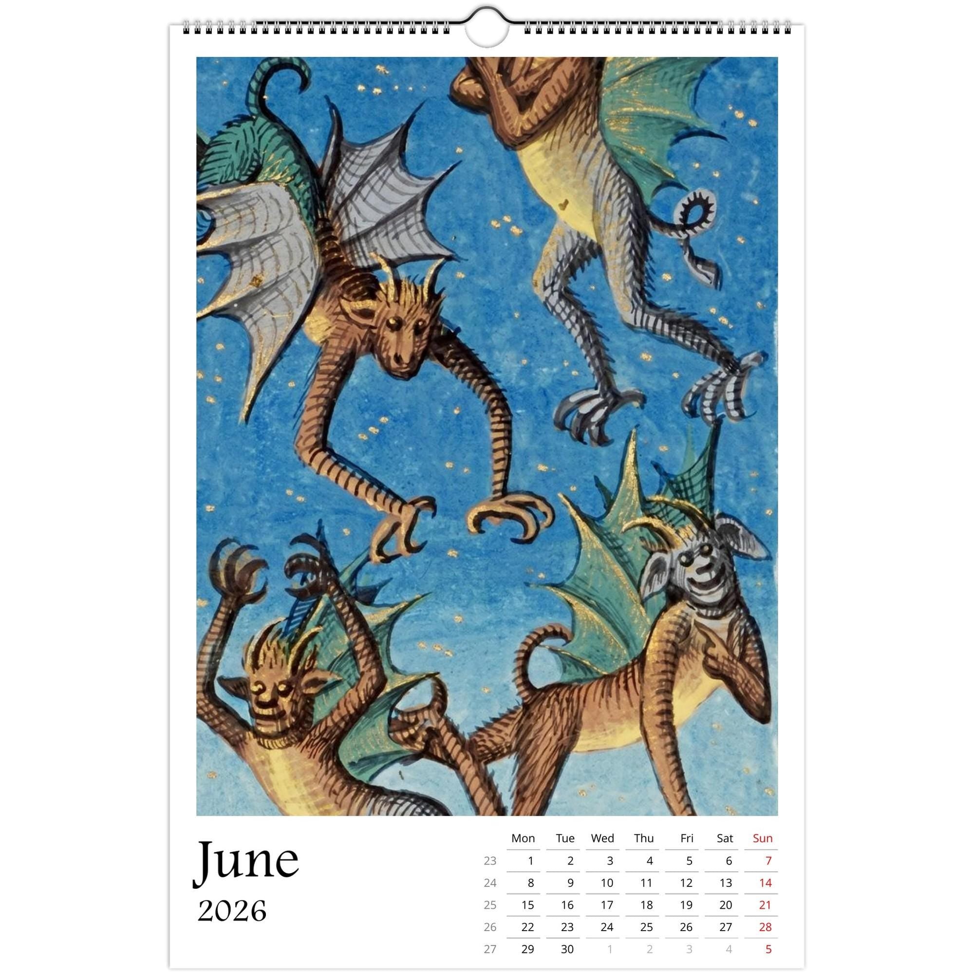 Medieval Marginalia 2026 Art Calendar 11x16.5, Gothic Art, Bizarre Creature, Dark Academia, Weird Medieval, Art Lover Gift