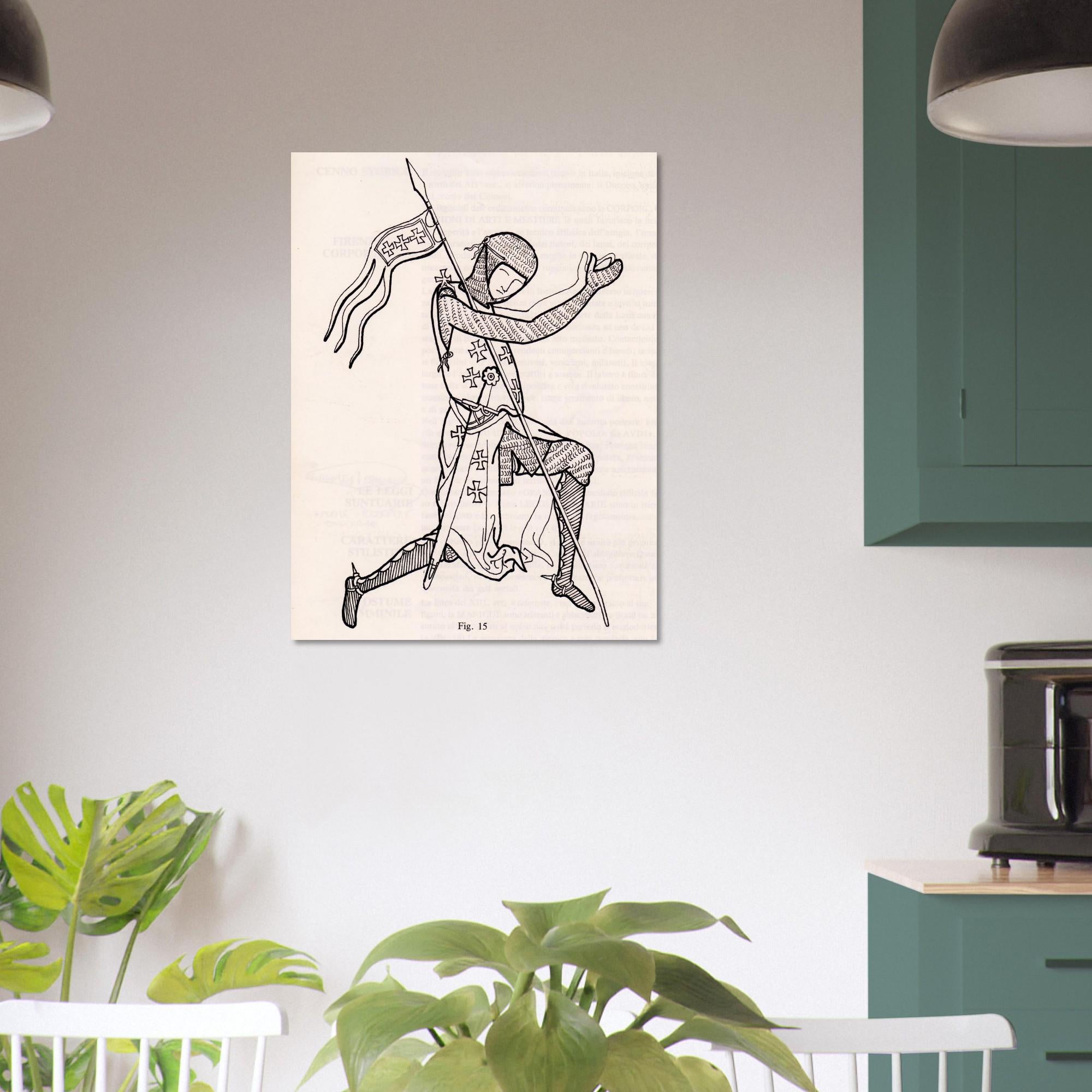 Medieval Knight Line Art Print Vintage Crusader Banner Poster Historic Armor Illustration Wall Decor Print Weird Medieval Art