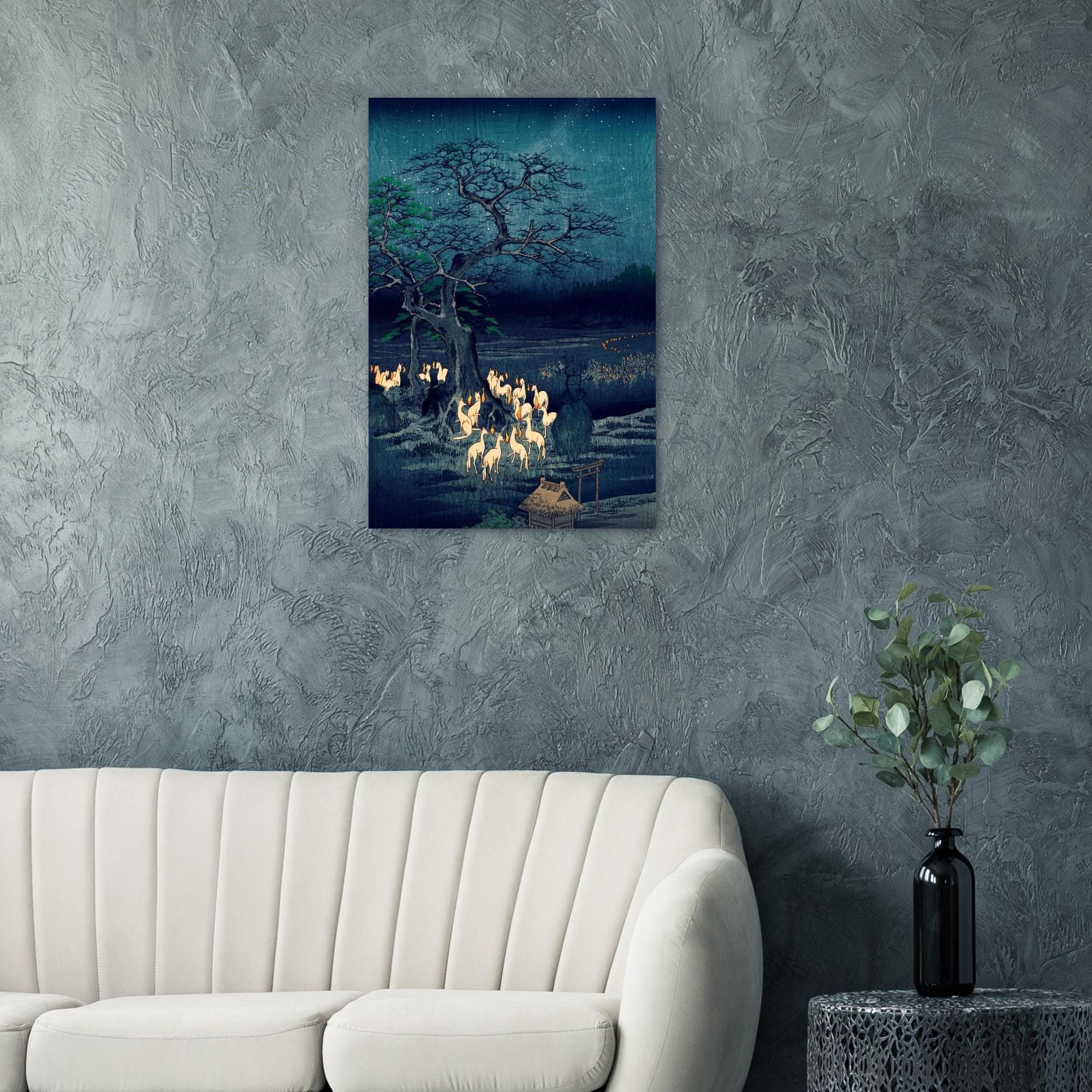 Hiroshige Japanese Woodblock Print Foxfires at Changing Tree Oji Vintage Kitsune Mythology Poster Wall Art Woodblock & Asian Art C8SGw