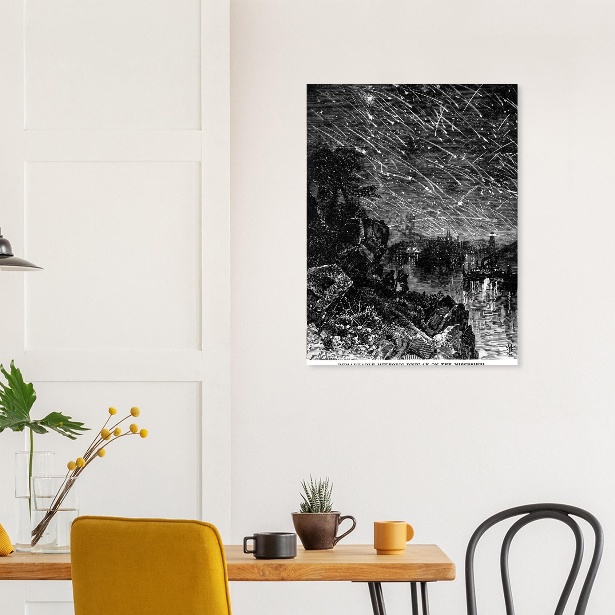 Vintage Meteor Shower Wall Art Antique Night Sky Print Historic Astronomy Decor Celestial Illustration Dark Academia Moody