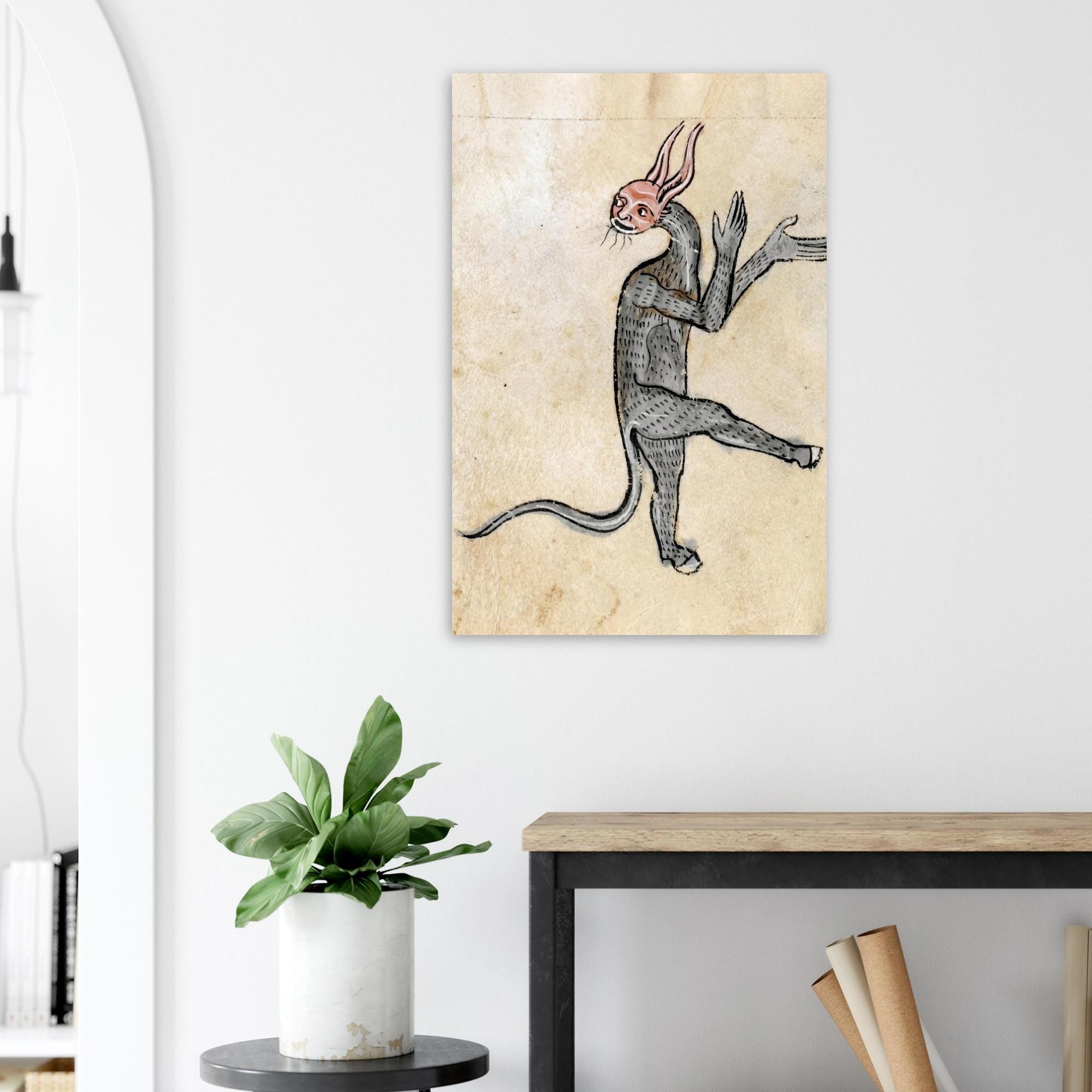 Weird Medieval Hybrid Creature Art Print, Oddity Marginalia Dancing Beast Poster, Illuminated Manuscript, Animals & Creatures