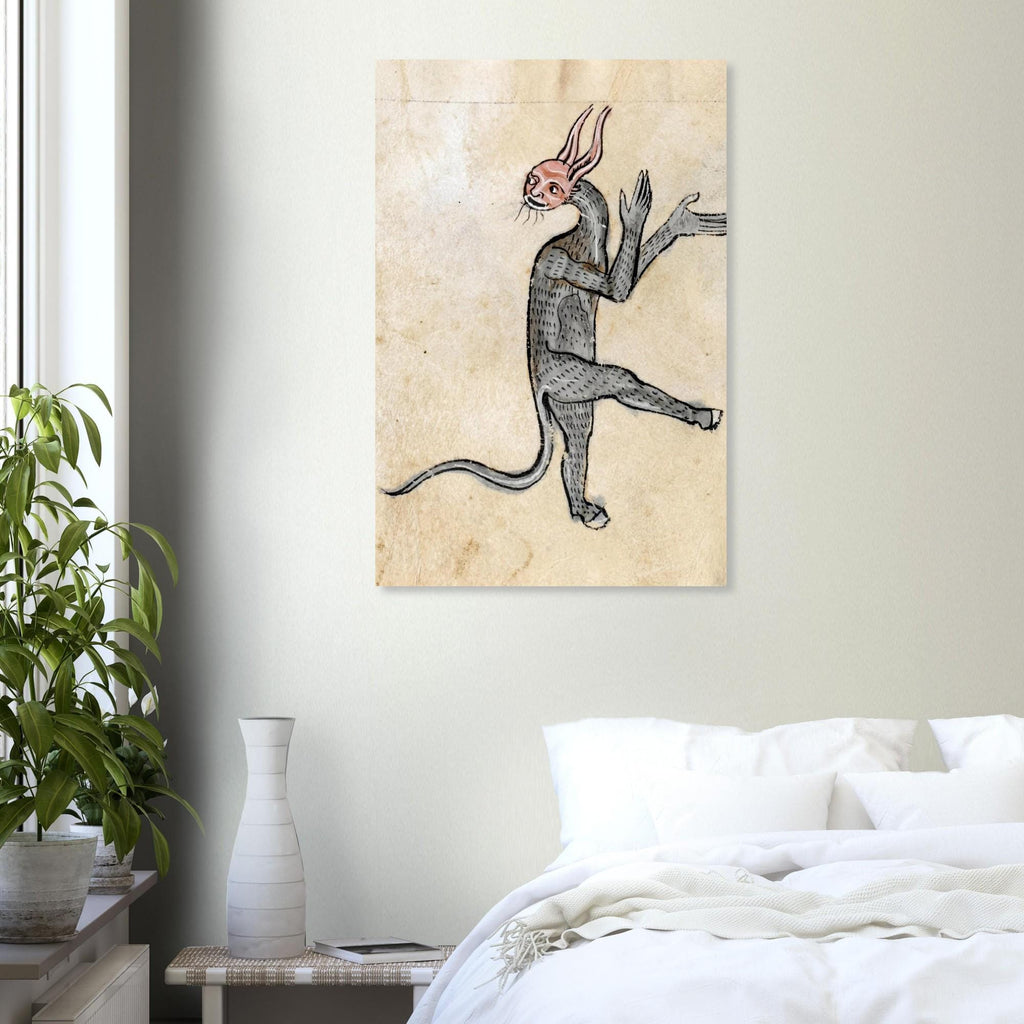 Weird Medieval Hybrid Creature Art Print, Oddity Marginalia Dancing Beast Poster, Illuminated Manuscript, Animals & Creatures
