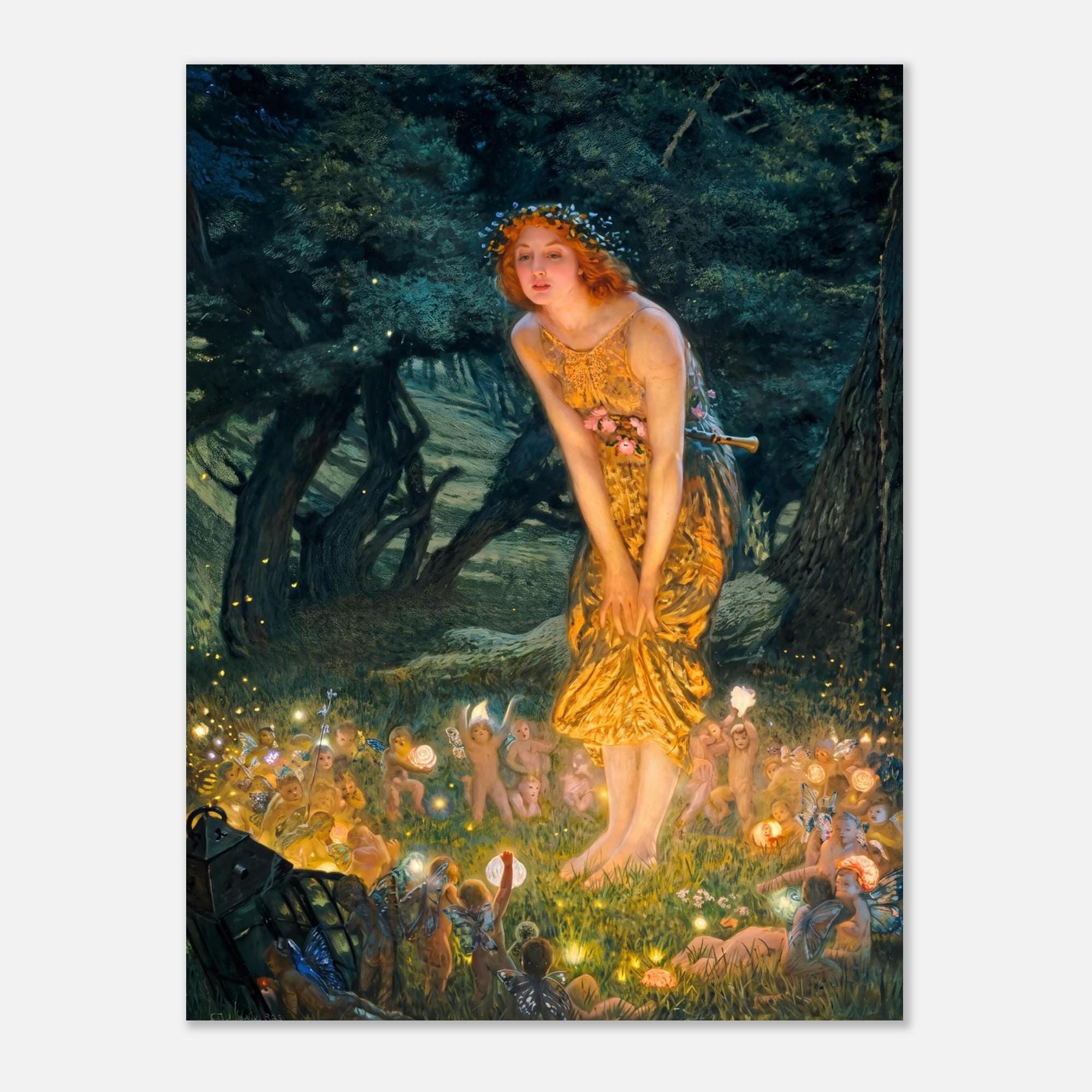 Edward Robert Hughes Midsummer Eve Vintage Fairy Art Print Victorian Enchanted Forest Painting Whimsical Fairycore Myth Symbolism