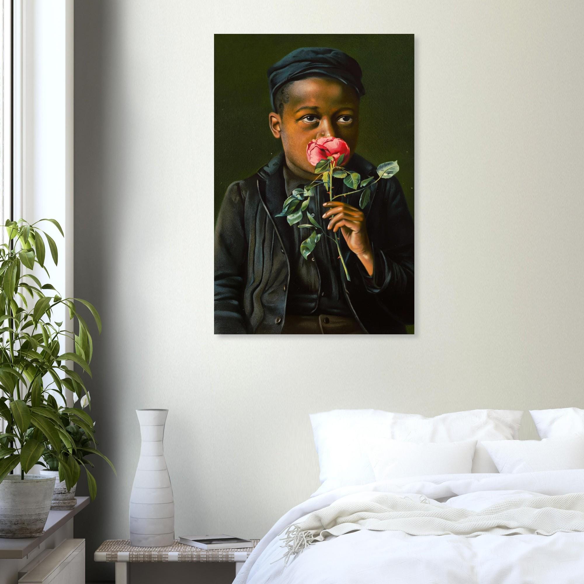 Vintage African American Boy Art Print | Black Child Portrait Wall Art | Victorian Moody Oil Painting | Antique Heritage Decor