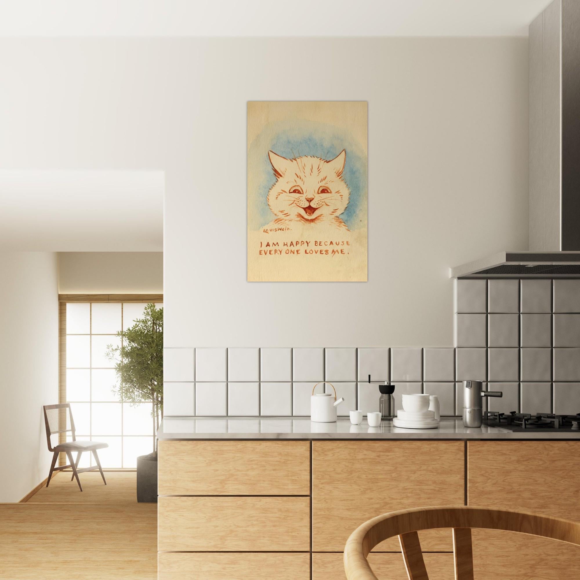 Louis Wain I Am Happy Because Everyone Loves Me Cat Art Print Vintage Feline Wall Decor Poster Gift Animals Creatures