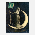 Vintage Celestial Moon Poster Belle Epoque French Postcard Goddess Print Antique Crescent Moon Wall Art Poster Art Nouveau Vintage