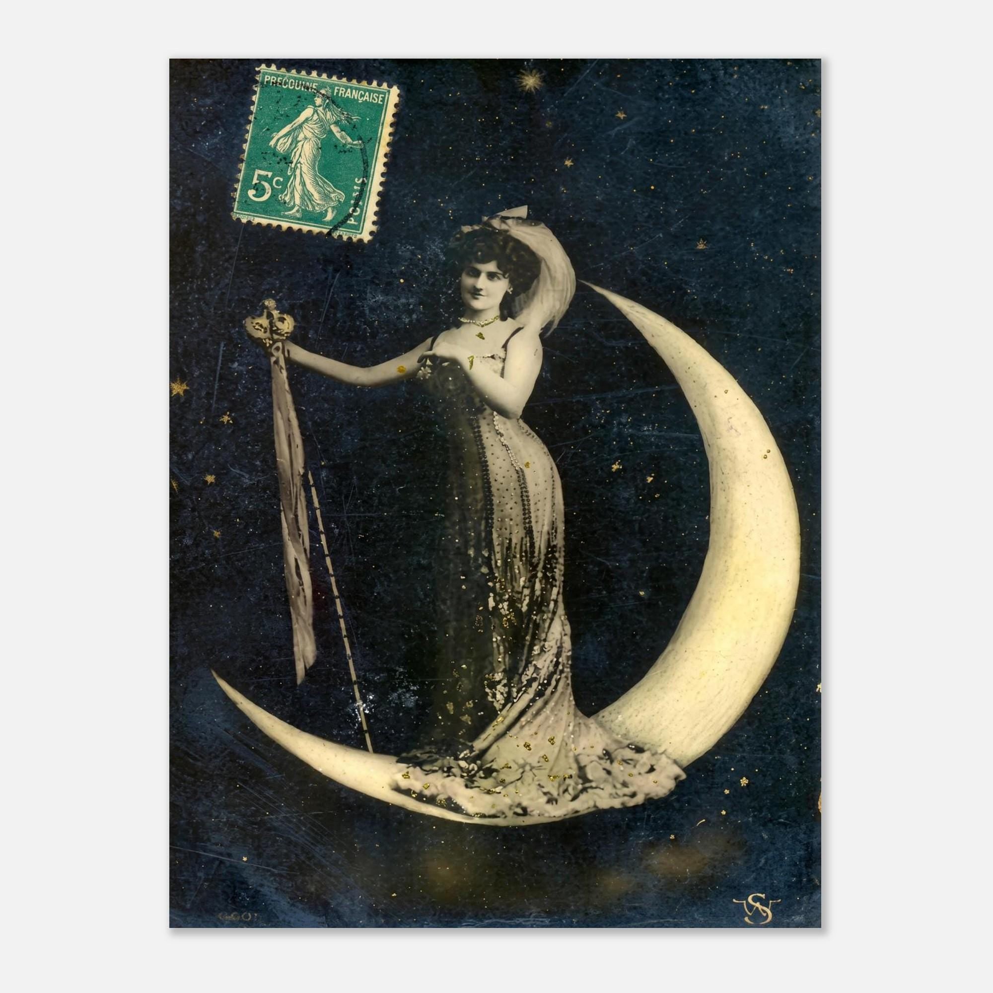 Vintage Celestial Moon Poster Belle Epoque French Postcard Goddess Print Antique Crescent Moon Wall Art Poster Art Nouveau Vintage