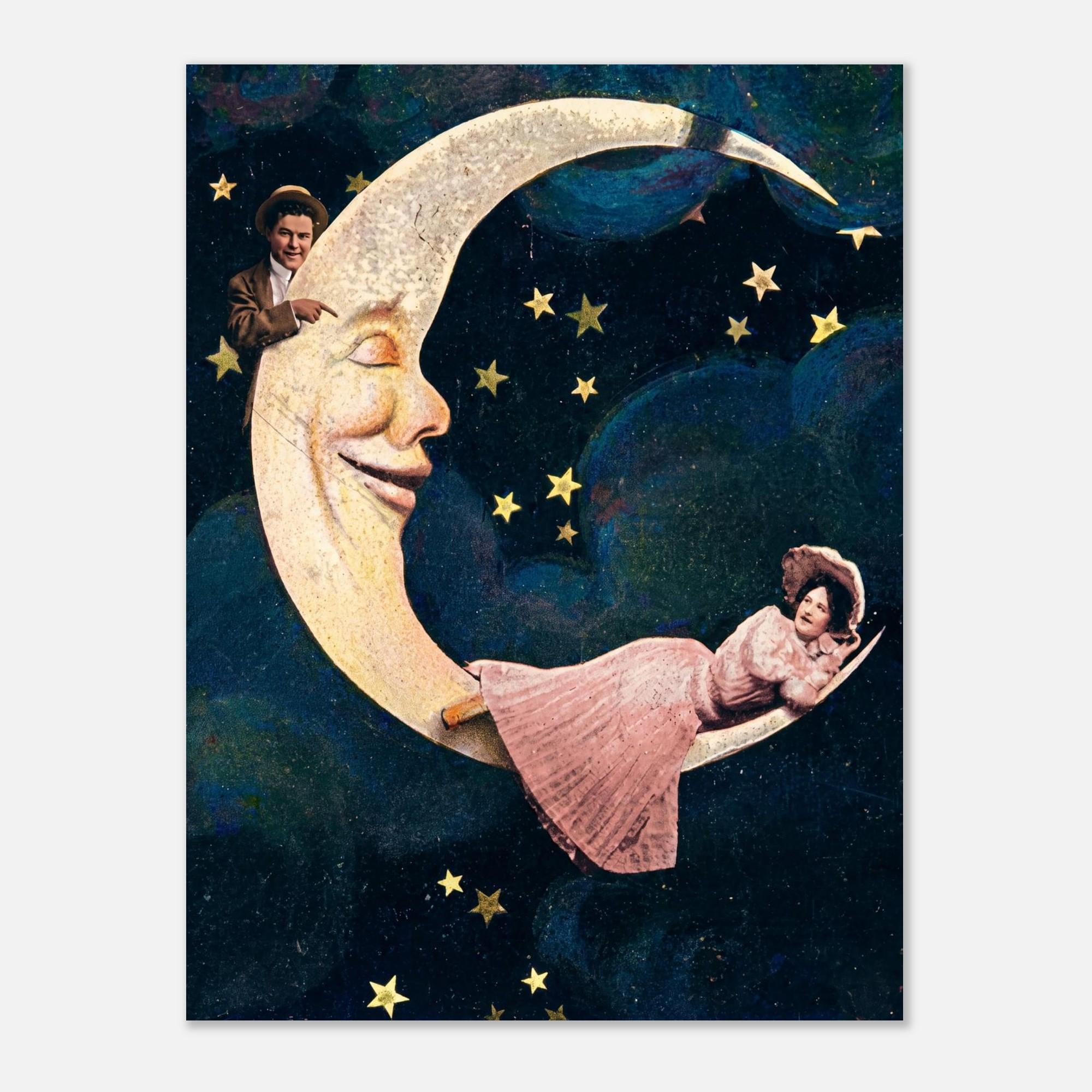 Vintage Moon Art Print Antique Celestial Wall Decor Victorian Man In The Moon Poster Art Nouveau Vintage Romance Crescent Moon