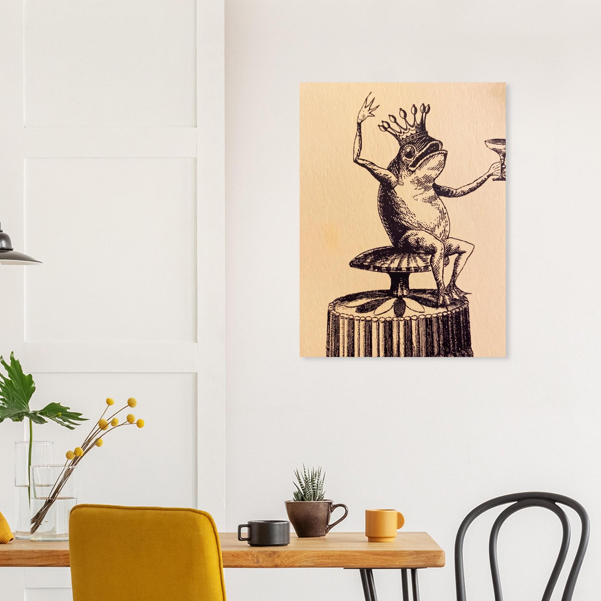 Vintage Frog King Art Print Antique Animal Illustration Whimsical Champagne Toast Engraving Poster Oddity Wall Decor Dark Academia And Moody