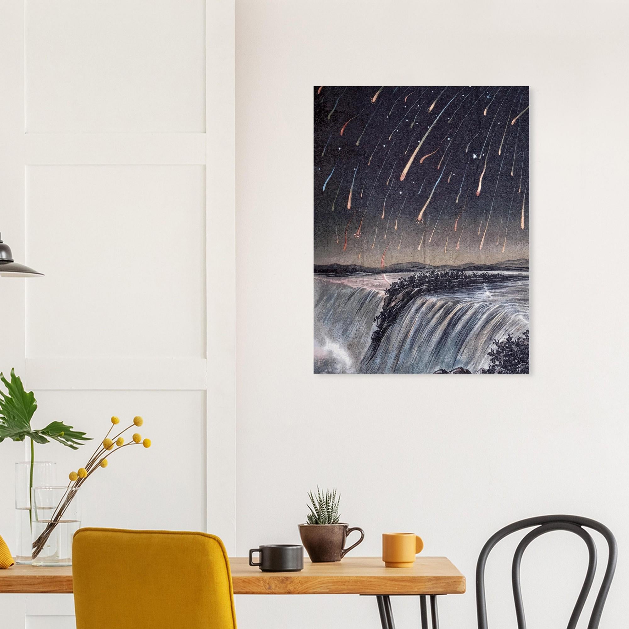 Leonid Meteor Shower Over Niagara Falls Vintage Astronomy Celestial Print Antique Night Sky Waterfall Poster Landscapes Scenery