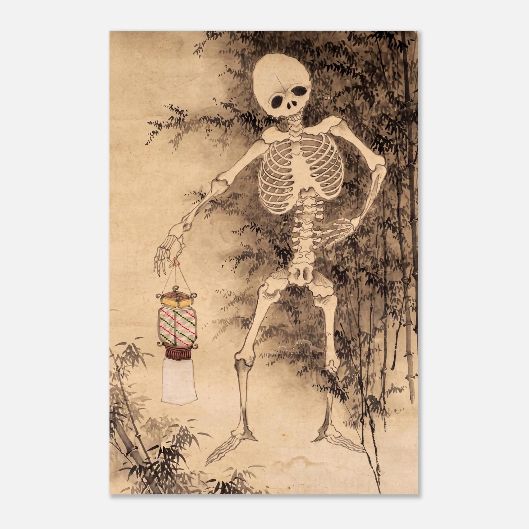 Vintage Japanese Skeleton Wall Art Print Antique Meiji Era Ghost Painting Macabre Yokai Decor Woodblock and Asian Art