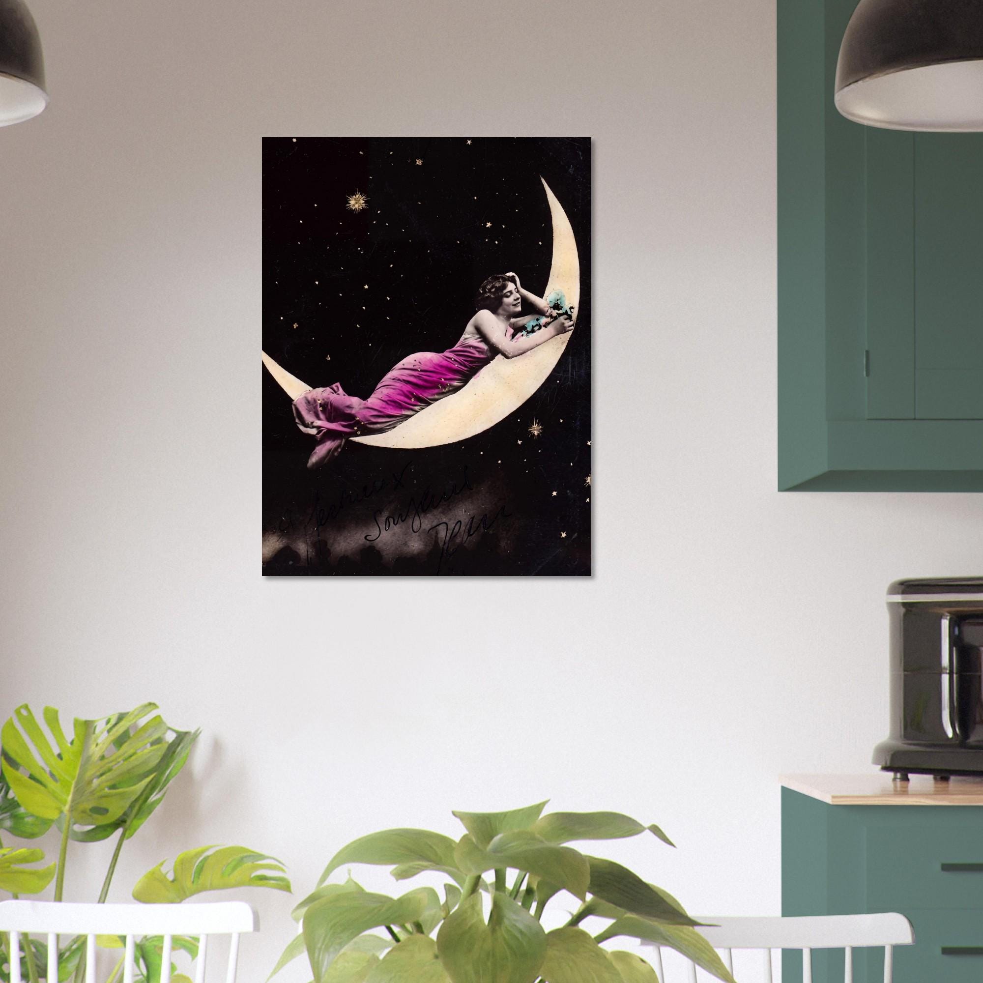Antique Celestial Moon Goddess Art Print Vintage Victorian Paper Moon Woman Poster Dark Academia Wall Decor Art Nouveau Vintage