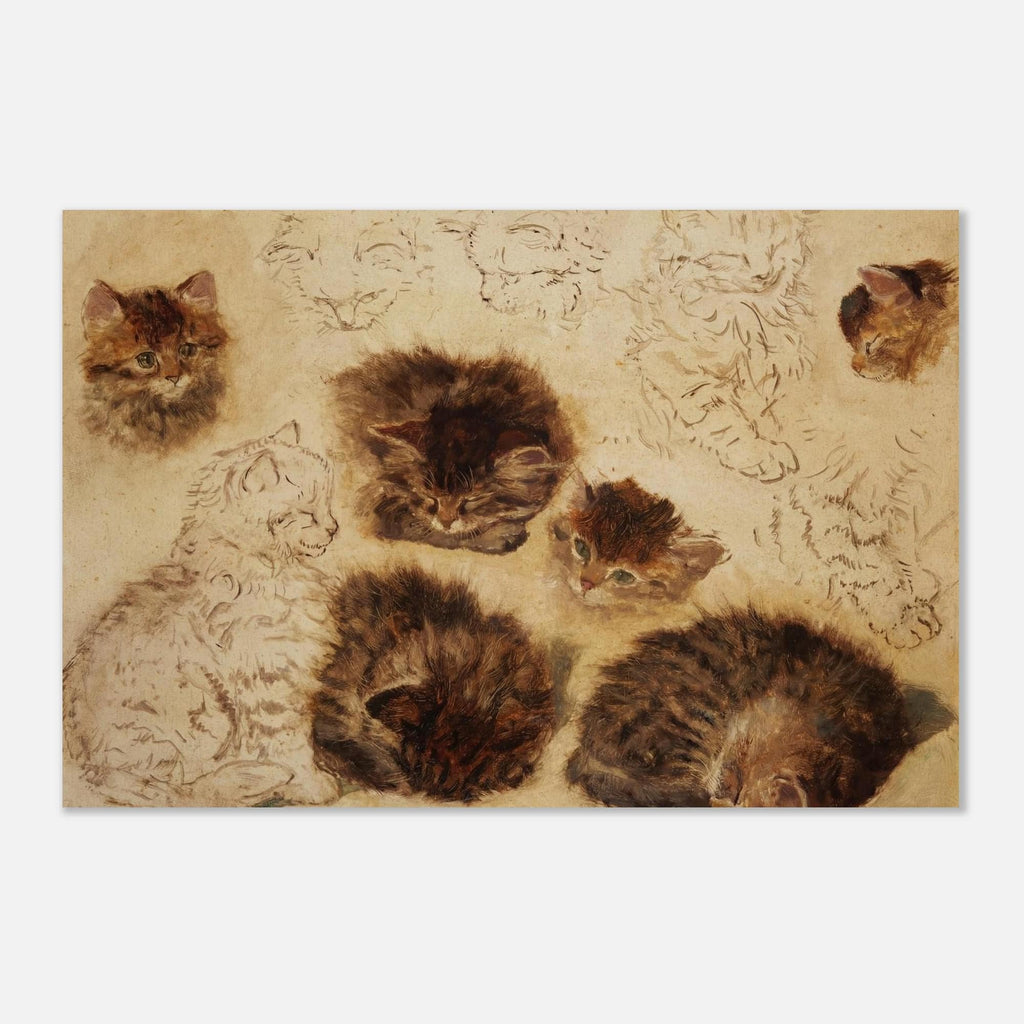 Vintage Kitten Studies Art Print Antique Cat Sketch Henriette Ronner Knip Painting Classic Feline Wall Art Animals Creatures