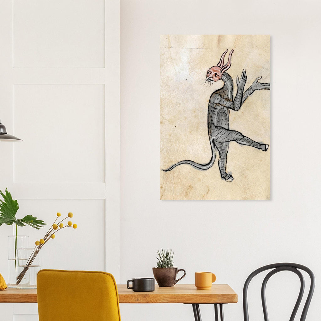 Weird Medieval Hybrid Creature Art Print, Oddity Marginalia Dancing Beast Poster, Illuminated Manuscript, Animals & Creatures