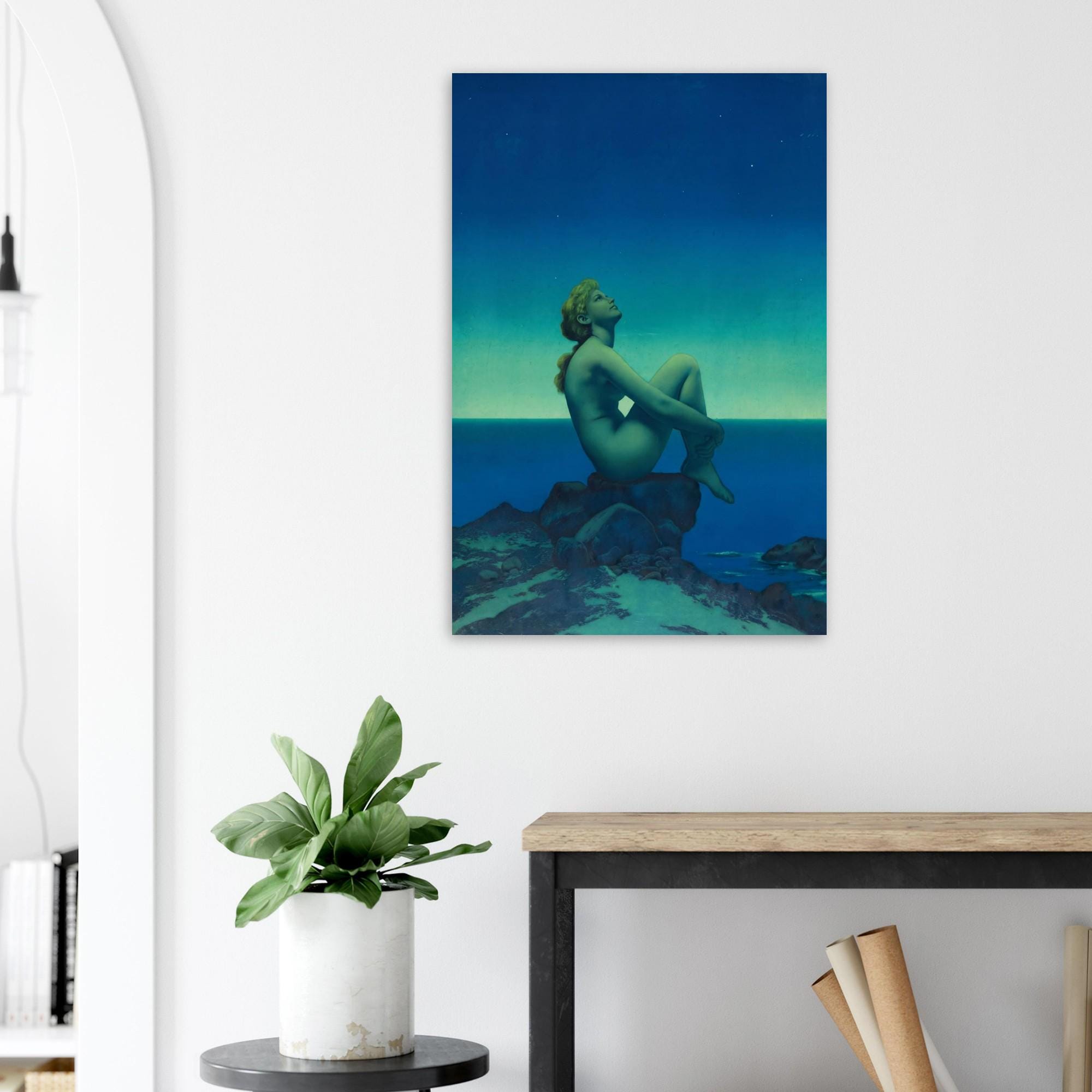 Maxfield Parrish Stars Art Print | Vintage Celestial Wall Art | Nude Female Night Sky Decor | Art Nouveau Painting | Dreamy Art
