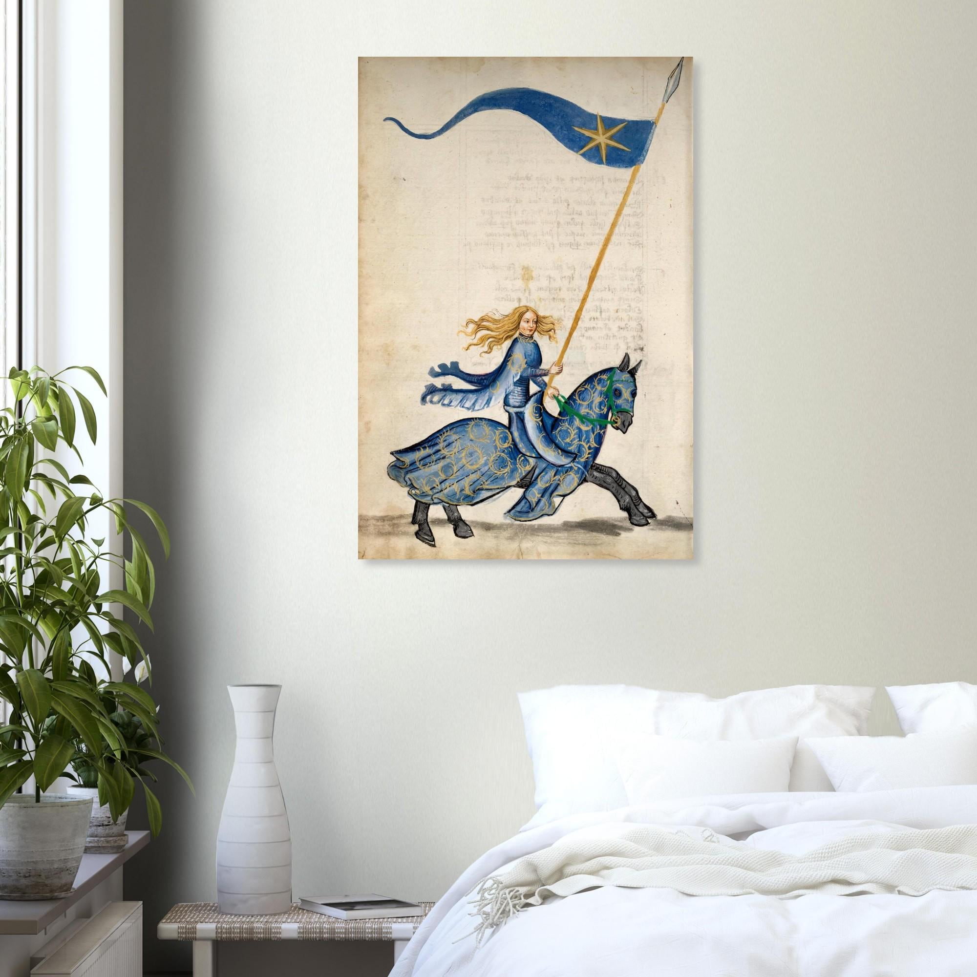 Joan of Arc Medieval Manuscript Art Print Historical French Warrior Woman on Horseback Unframed Wall Decor Myth & Symbolism