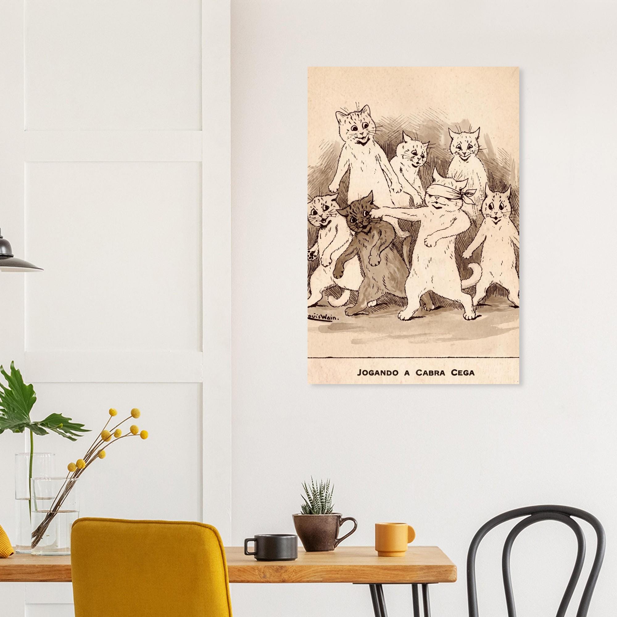 Louis Wain Cat Print Whimsical Vintage Cat Art Anthropomorphic Kittens Blind Mans Bluff Victorian Animal Decor Animals Creatures