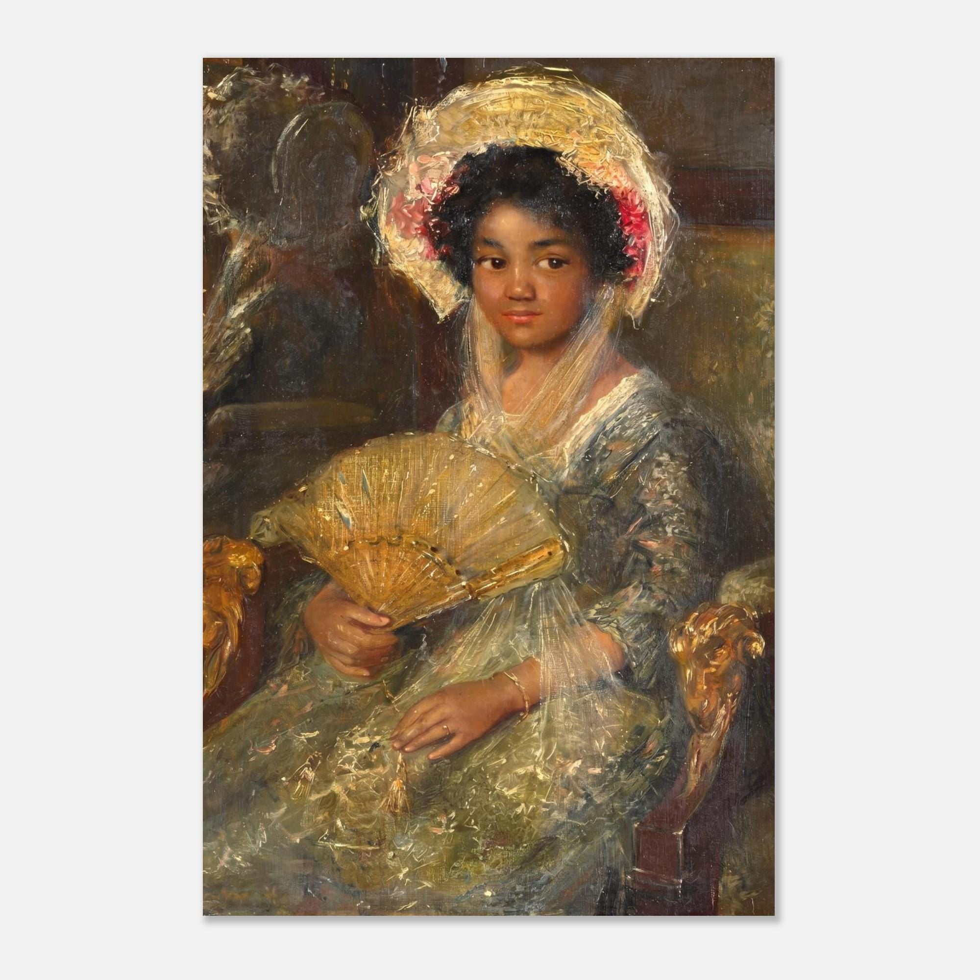 Vintage Black Woman Portrait Wall Art Print Historical African American Lady with Fan Painting Antique Portrait of Girl Portraits Figures