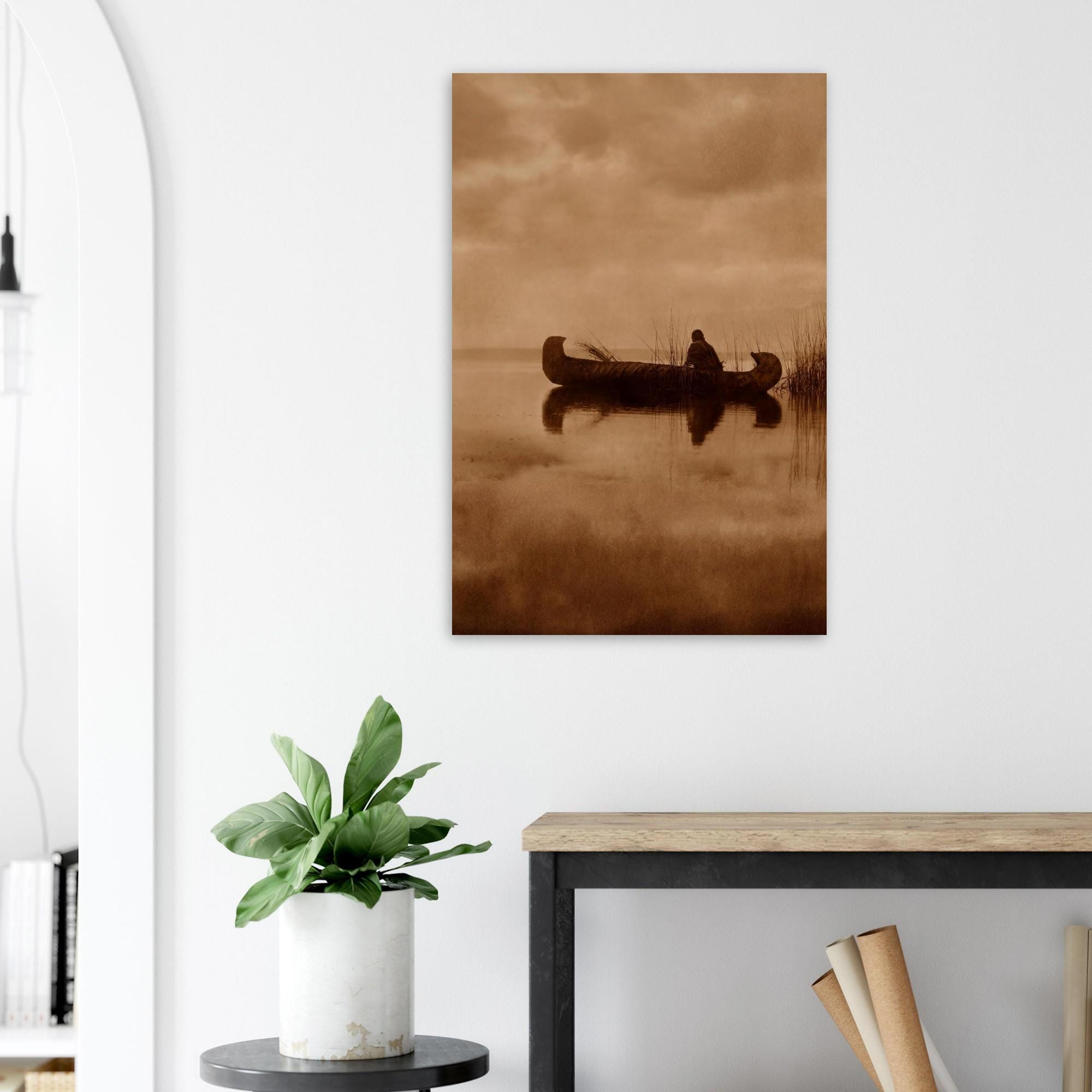 Edward Curtis Kutenai Duck Hunter Print | Native American Canoe Art | Vintage Sepia Wall Art | Rustic Western Home Decor Art Print
