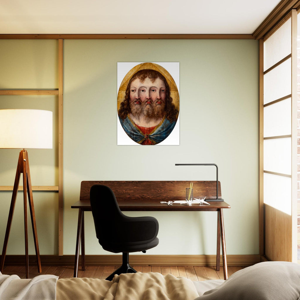 Renaissance Holy Trinity Three Faces Wall Art Print Weird Religious Renaissance Painting Vintage Christian Canvas Sacred Medieval Icons