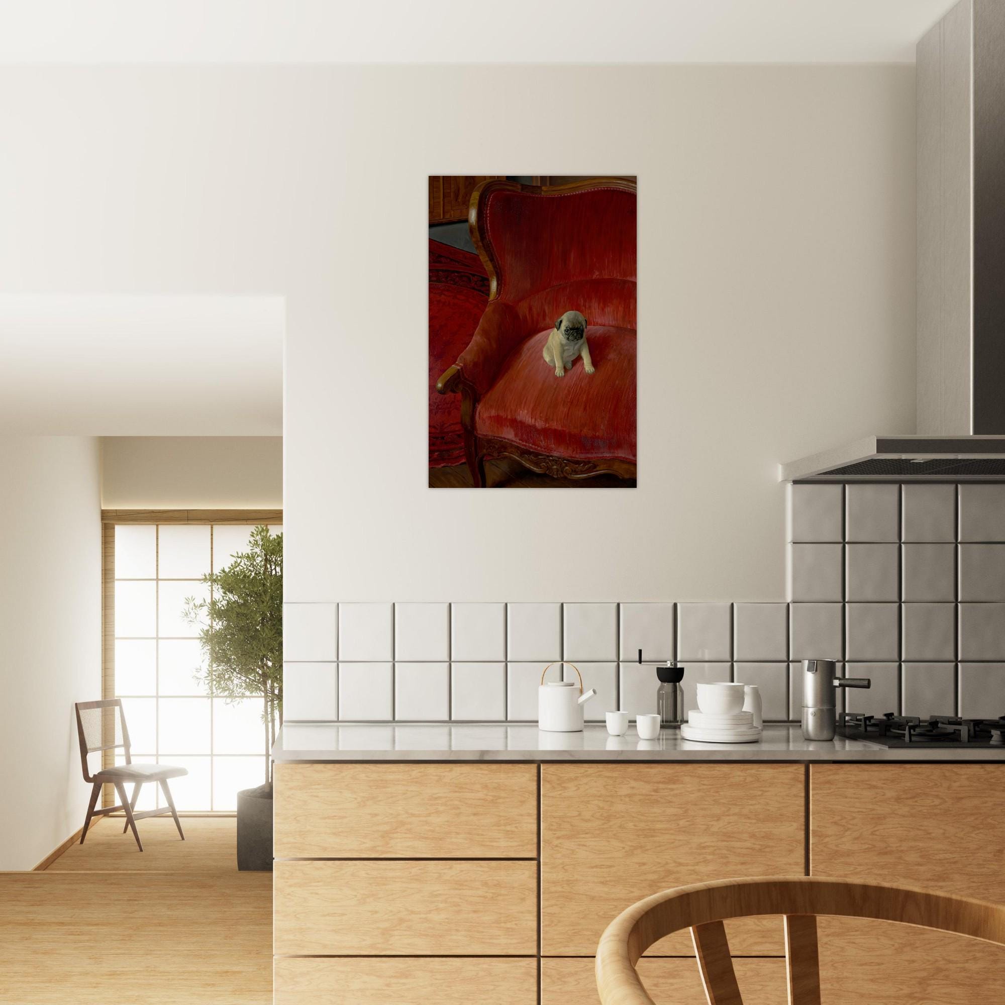 Vintage Pug Dog Art Print Siegfried by Thomas Theodor Heine Antique Animal Painting Red Armchair Wall Decor Animals Creatures