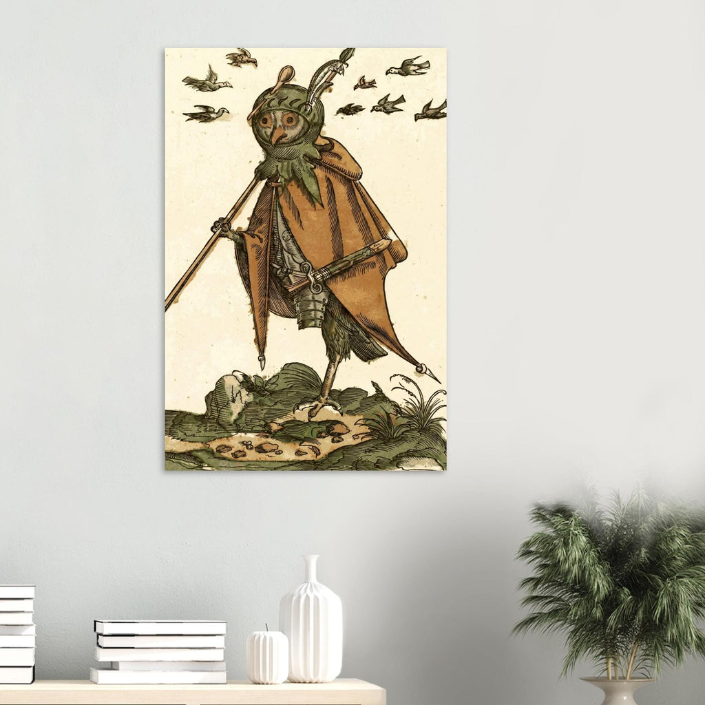 Weird Medieval Owl Knight Woodcut Print 1565 Bizarre Grotesque Creature Antique Bird Art Dark Academia Decor Dark Academia & Moody
