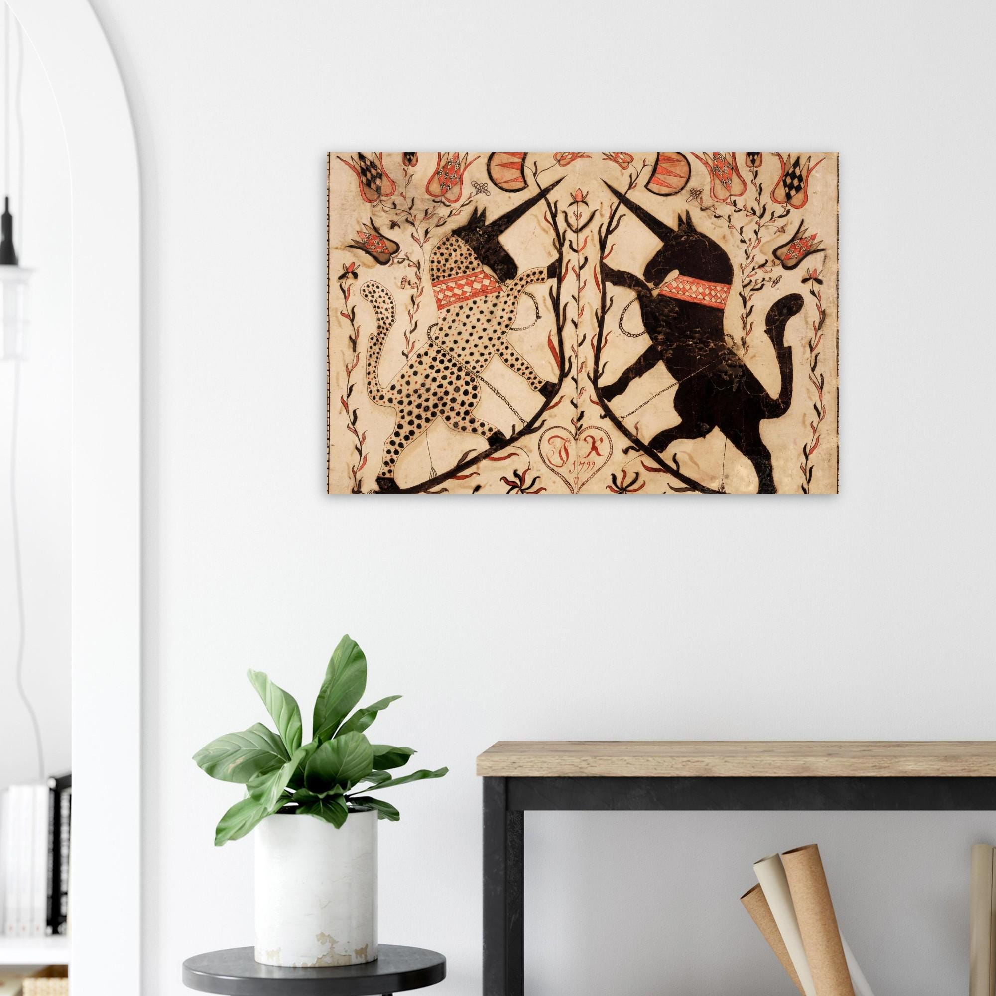 Two Unicorns by Sussel-Unicorn Artist Archival Paper Print, Primitive Folk Art, Living Room Wall Decor, Whimsical Mythical Art. Gift Idea