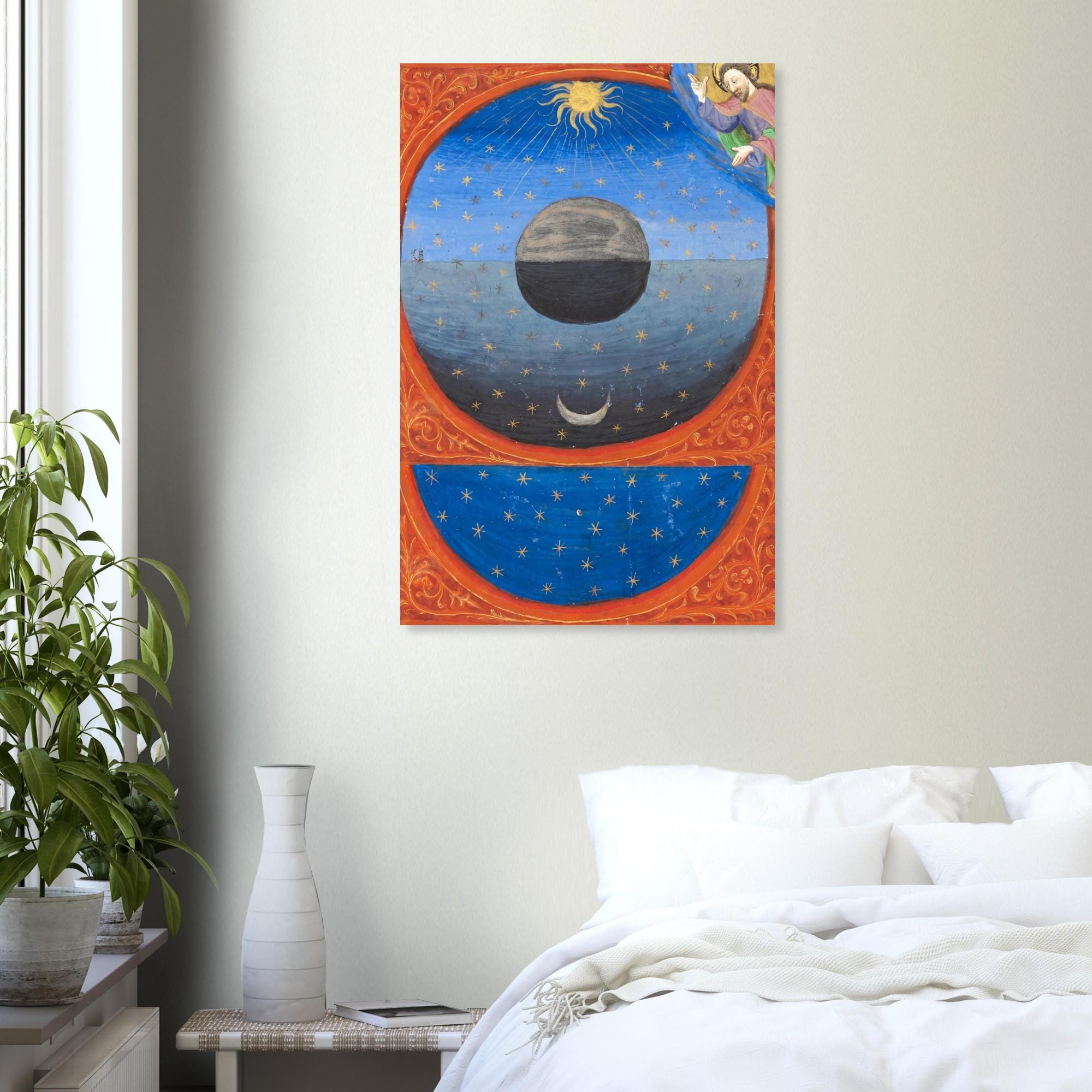 Medieval Creation of the World Art Print 1420 Italian Manuscript Illumination God Sun Moon Stars Poster Myth & Symbolism