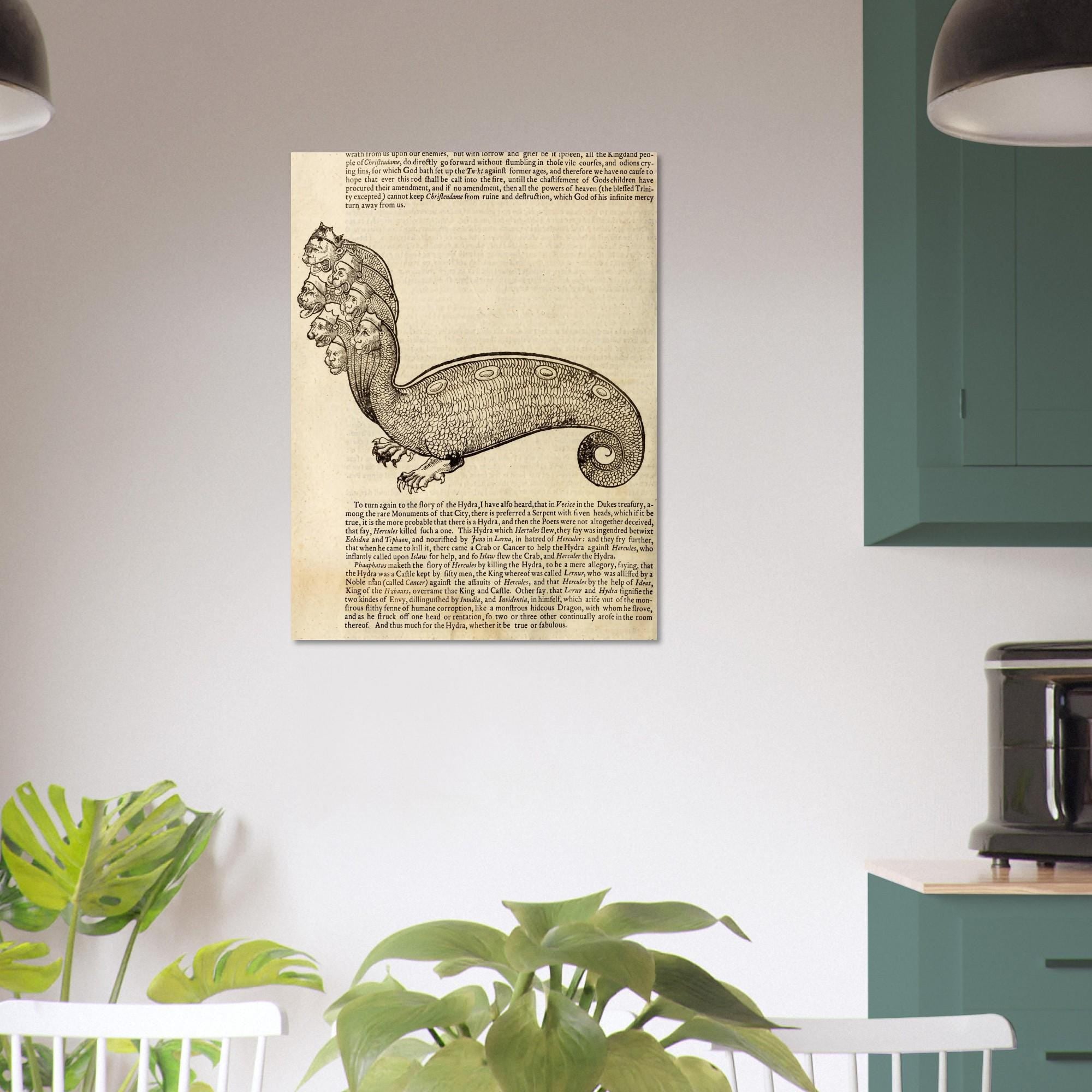 Vintage Hydra Illustration Print Medieval Bestiary Woodcut Poster Antique Greek Mythology Wall Art Monster Decor Myth And Symbolism