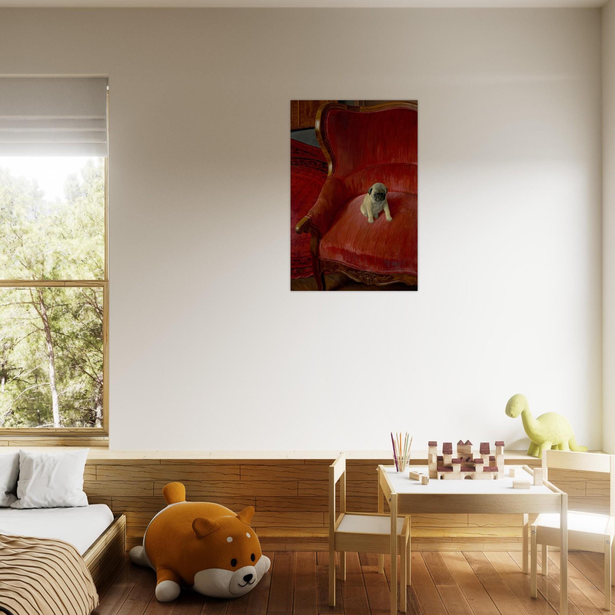 Vintage Pug Dog Art Print Siegfried by Thomas Theodor Heine Antique Animal Painting Red Armchair Wall Decor Animals Creatures