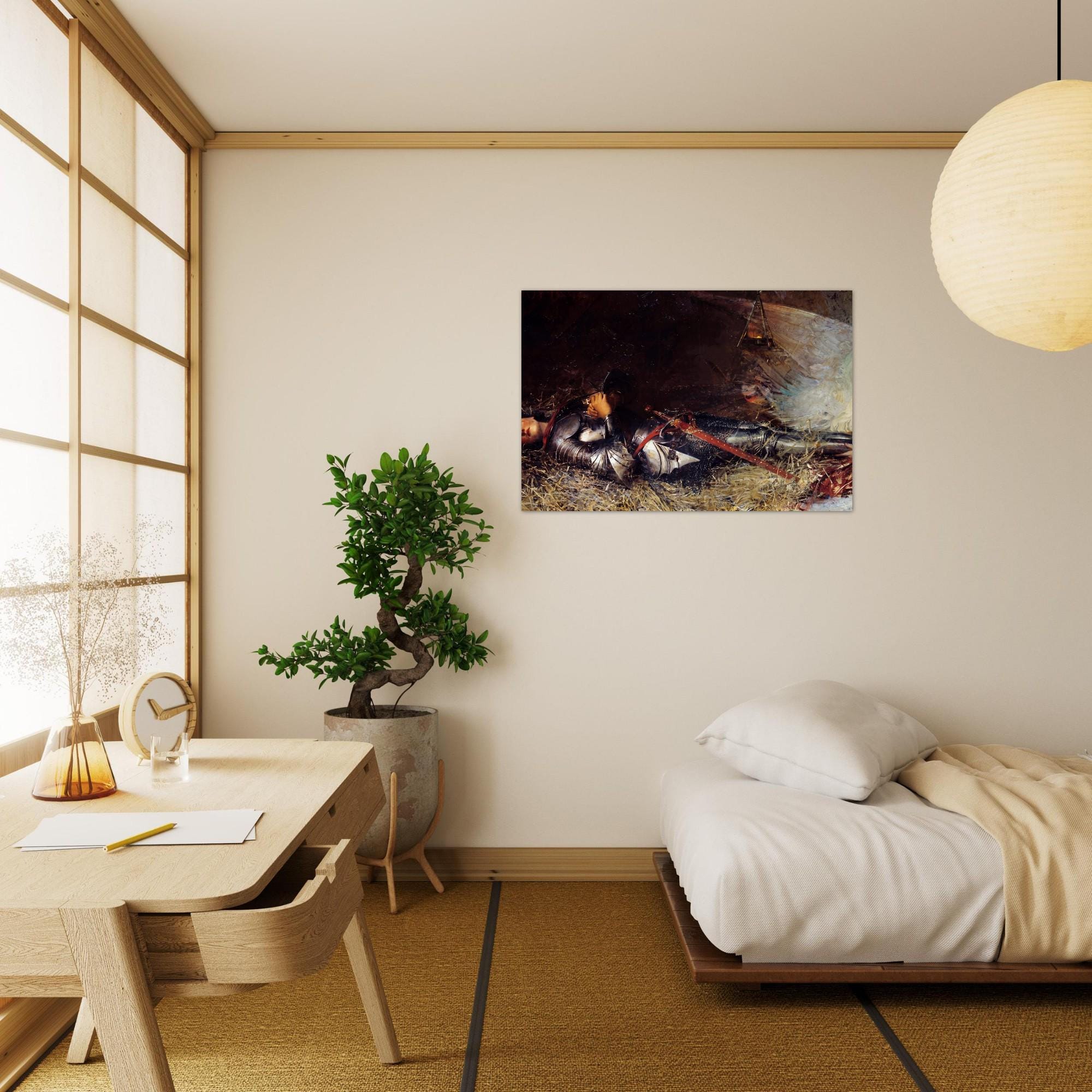 Joan of Arc Sleeping Painting Vintage Knight Art Print Fine Art Poster Medieval Angel Canvas Wall Decor Sacred Medieval Icons