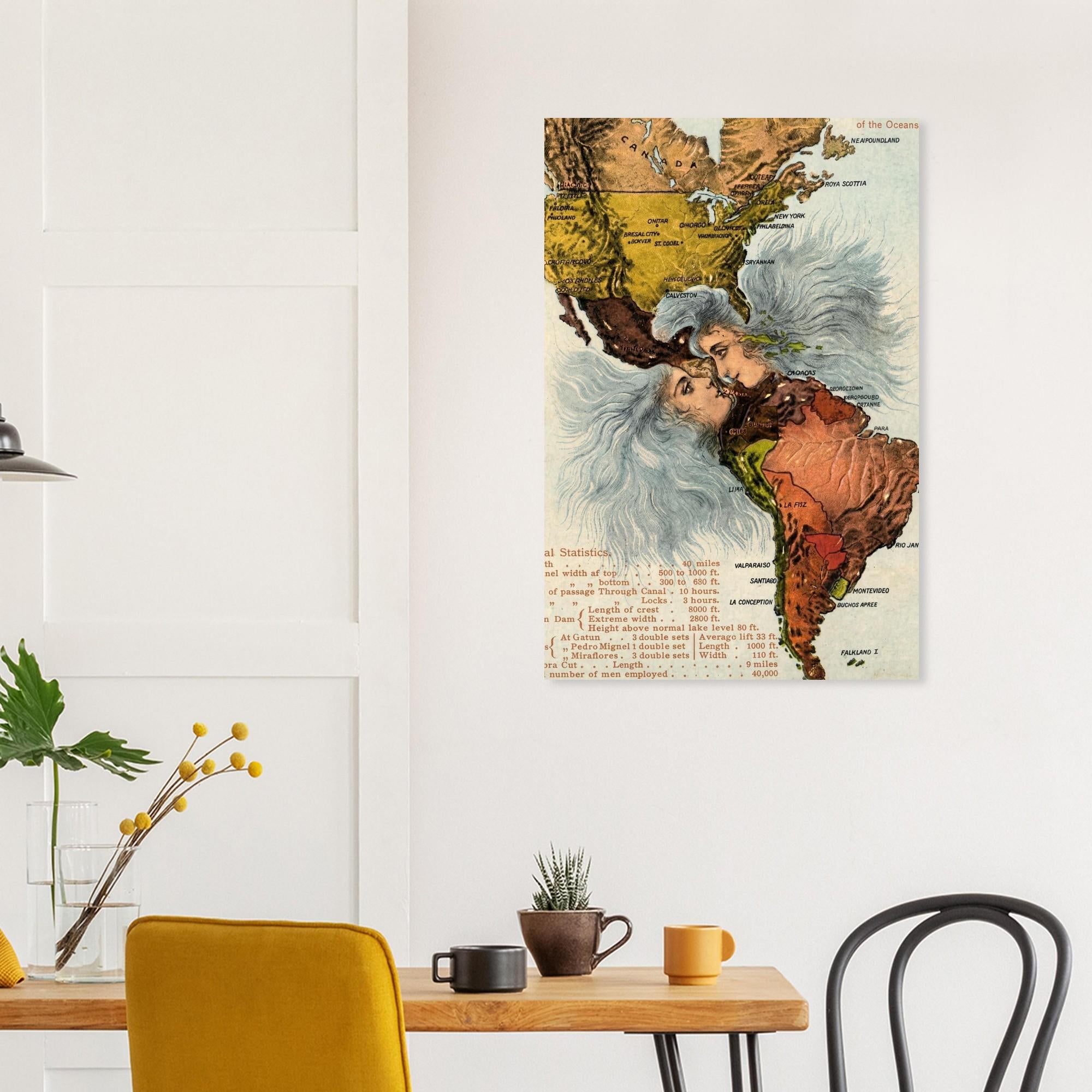 The Kiss of the Oceans Panama Canal Map Art Print | Vintage Allegorical Wall Decor | Antique Historical Poster | Nautical Map Gift