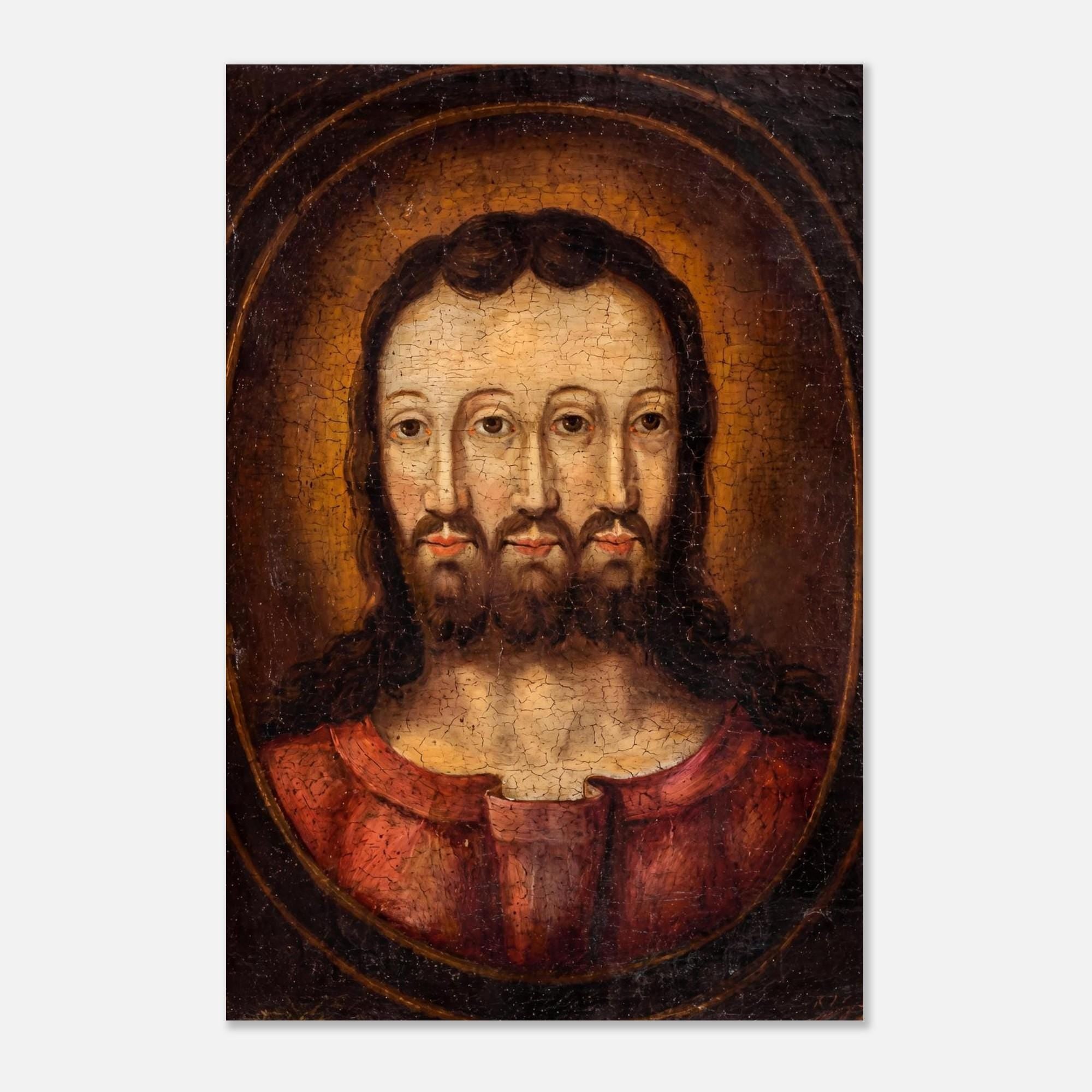 Trifacial Trinity Art Print | Three Faced Jesus Painting | Antique Religious Wall Art | Banned Christian Icon | Unusual Home Decor