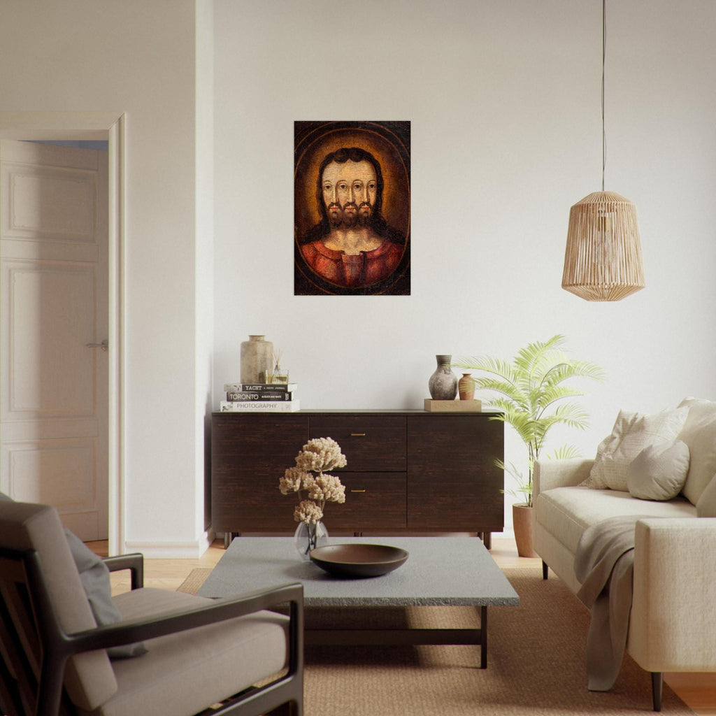Trifacial Trinity Art Print | Three Faced Jesus Painting | Antique Religious Wall Art | Banned Christian Icon | Unusual Home Decor