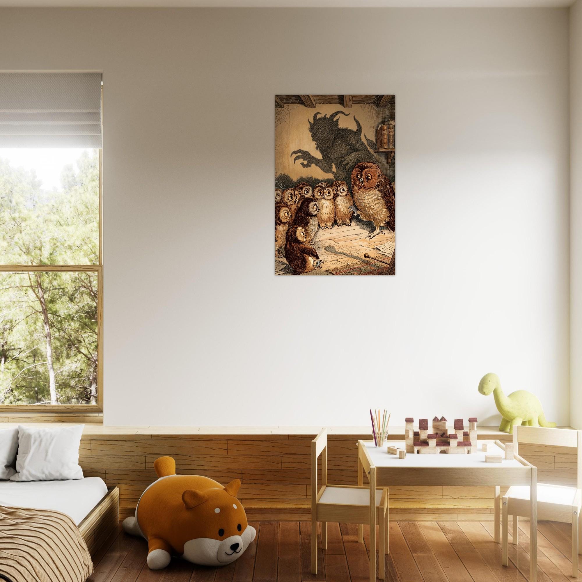 Vintage Owl Teacher Art Print Theodor Kittelsen Wise Owl Classroom Folklore Wall Decor Troll Shadow Dark Academia Moody