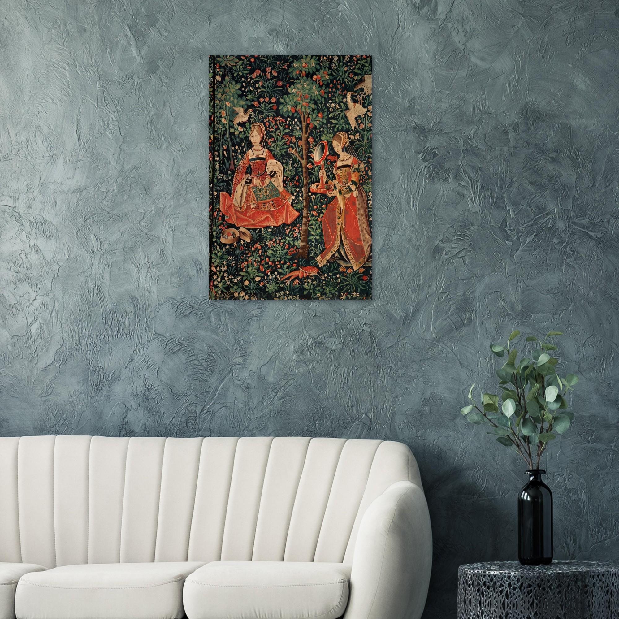 Antique Medieval Tapestry Art Print Mille Fleurs Wall Decor French Renaissance Poster Floral Gothic Dark Academia & Moody 013d7