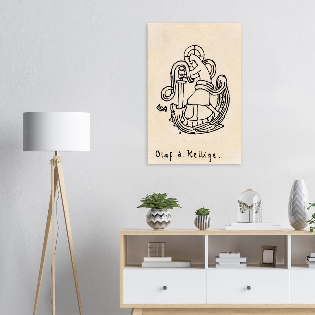 Saint Olaf of Norway Viking King and Patron Saint Medieval Line Art Illustration Unframed Print Myth & Symbolism