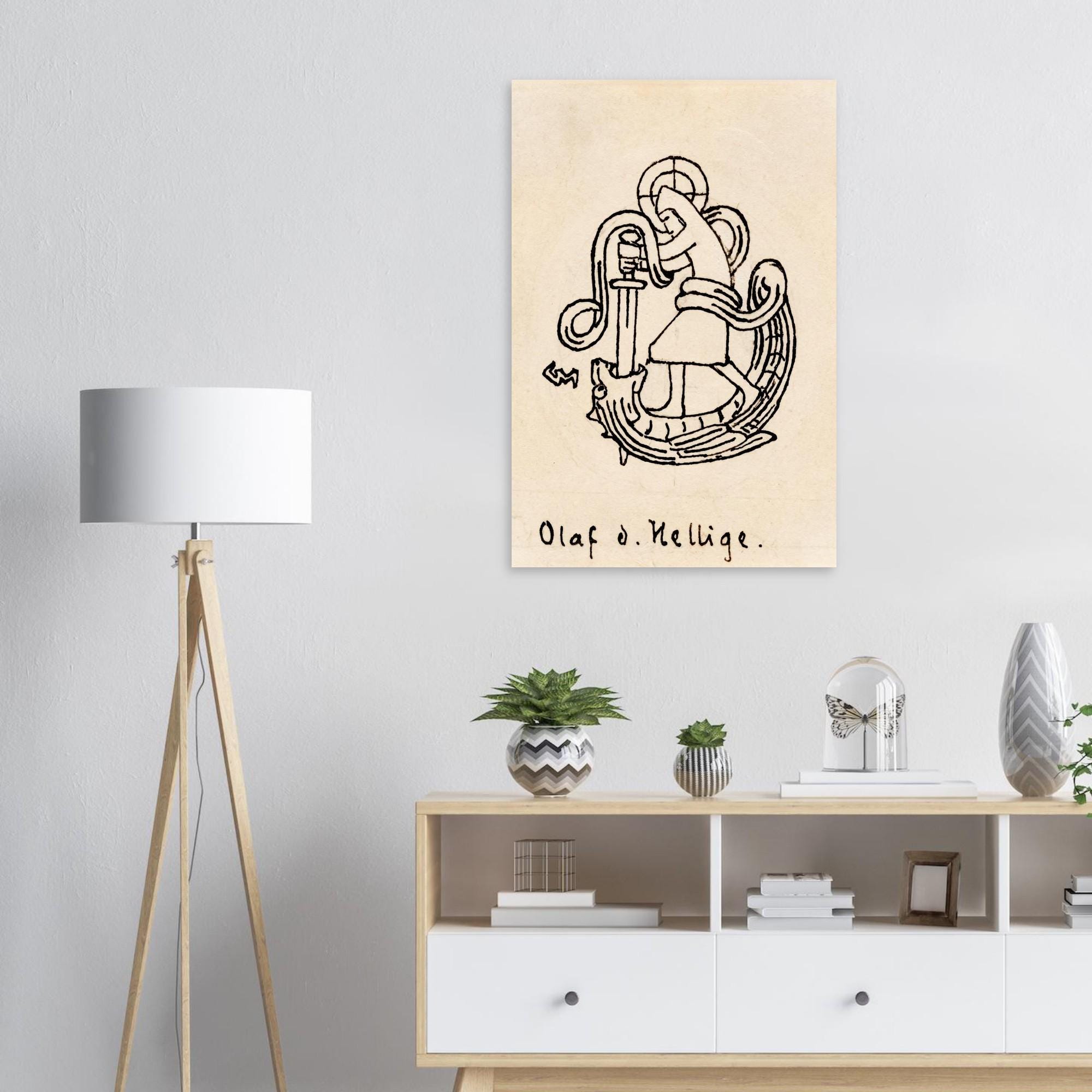 Saint Olaf of Norway Viking King and Patron Saint Medieval Line Art Illustration Unframed Print Myth & Symbolism