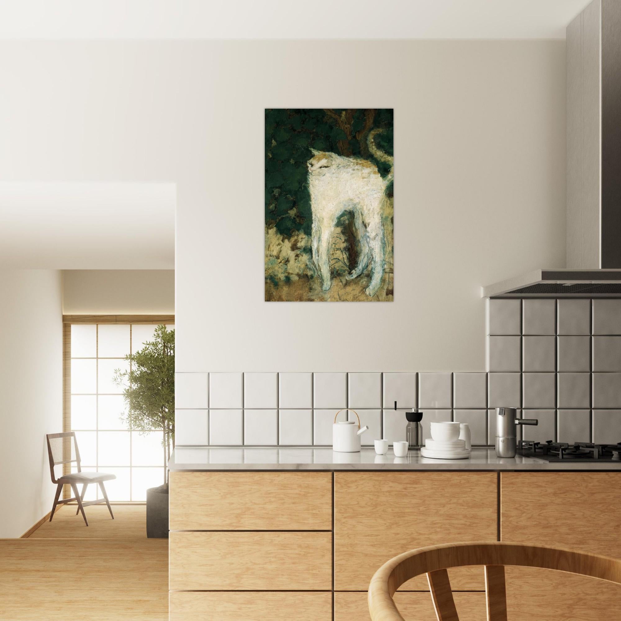 Pierre Bonnard The White Cat Art Print Le Chat Blanc Vintage Animal Wall Decor Weird Cat Poster Moody Post Impressionist Masters