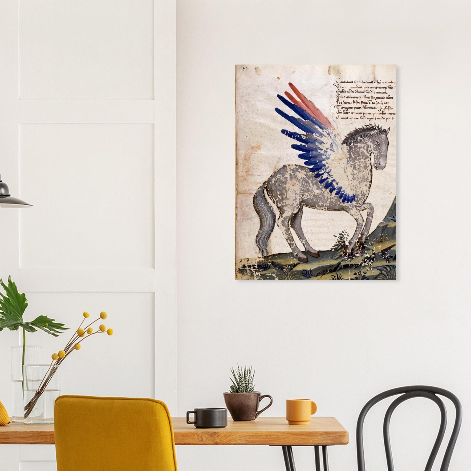 Medieval Pegasus Art Print Vintage Winged Horse Manuscript Illumination Mythological Creature Dark Academia Decor Weird Medieval Art