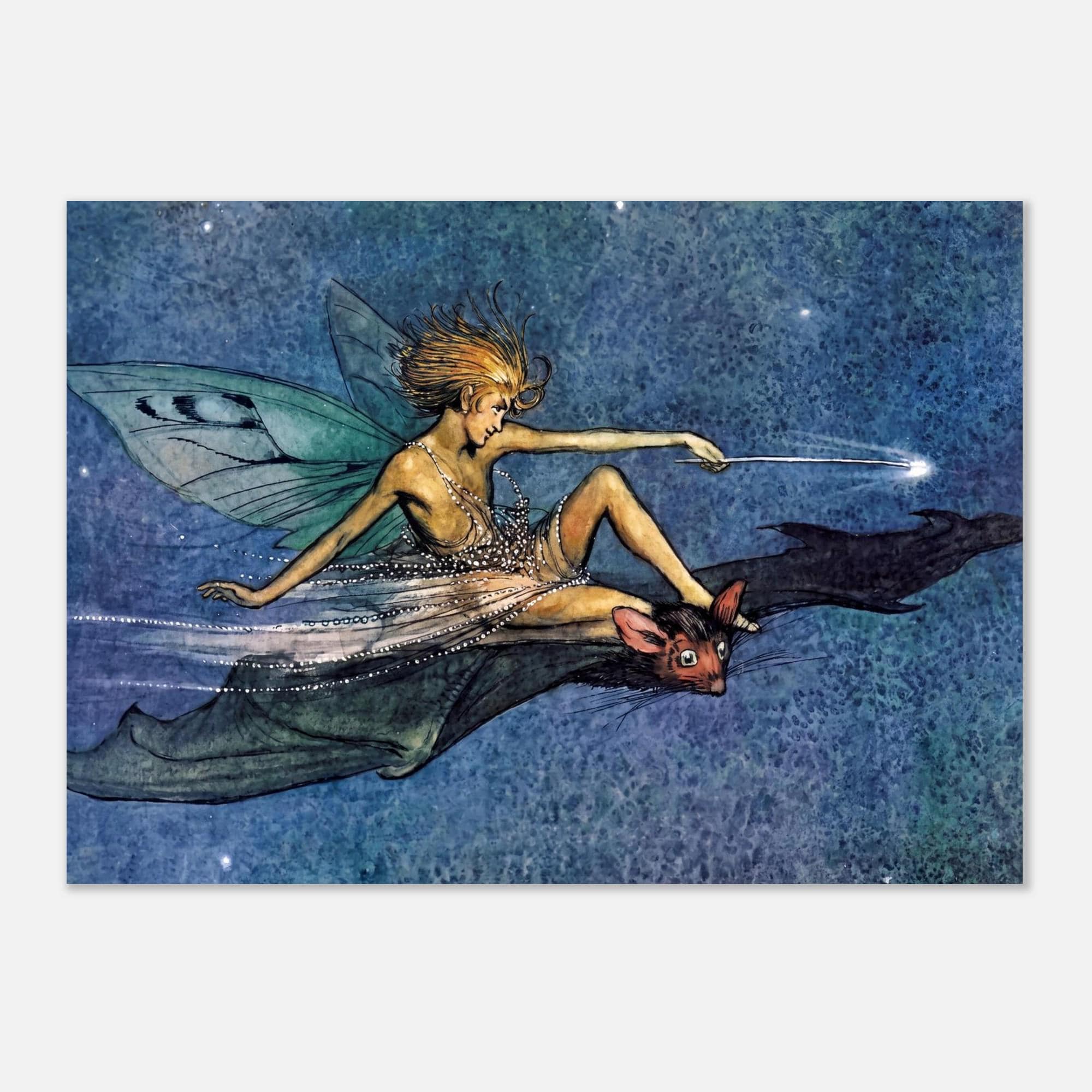 Vintage Fairy Riding Bat Art Print Ida Rentoul Outhwaite Illustration Antique Fairytale Wall Decor Art Nouveau and Vintage