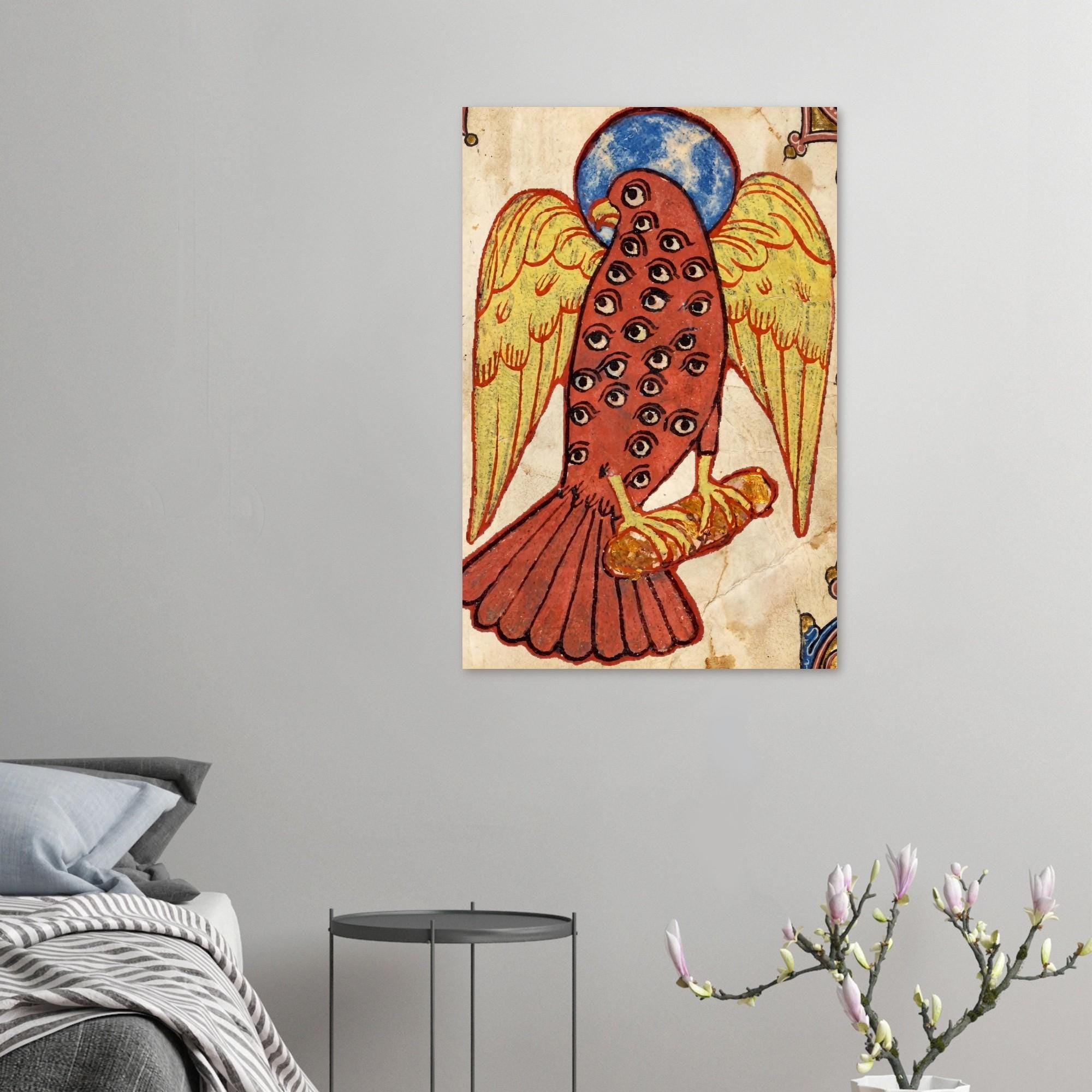 Medieval Eagle Many Eyes Art Print, Biblically Accurate Angel Apocalypse Decor, Girona Beatus 975 Manuscript, Myth & Symbolism