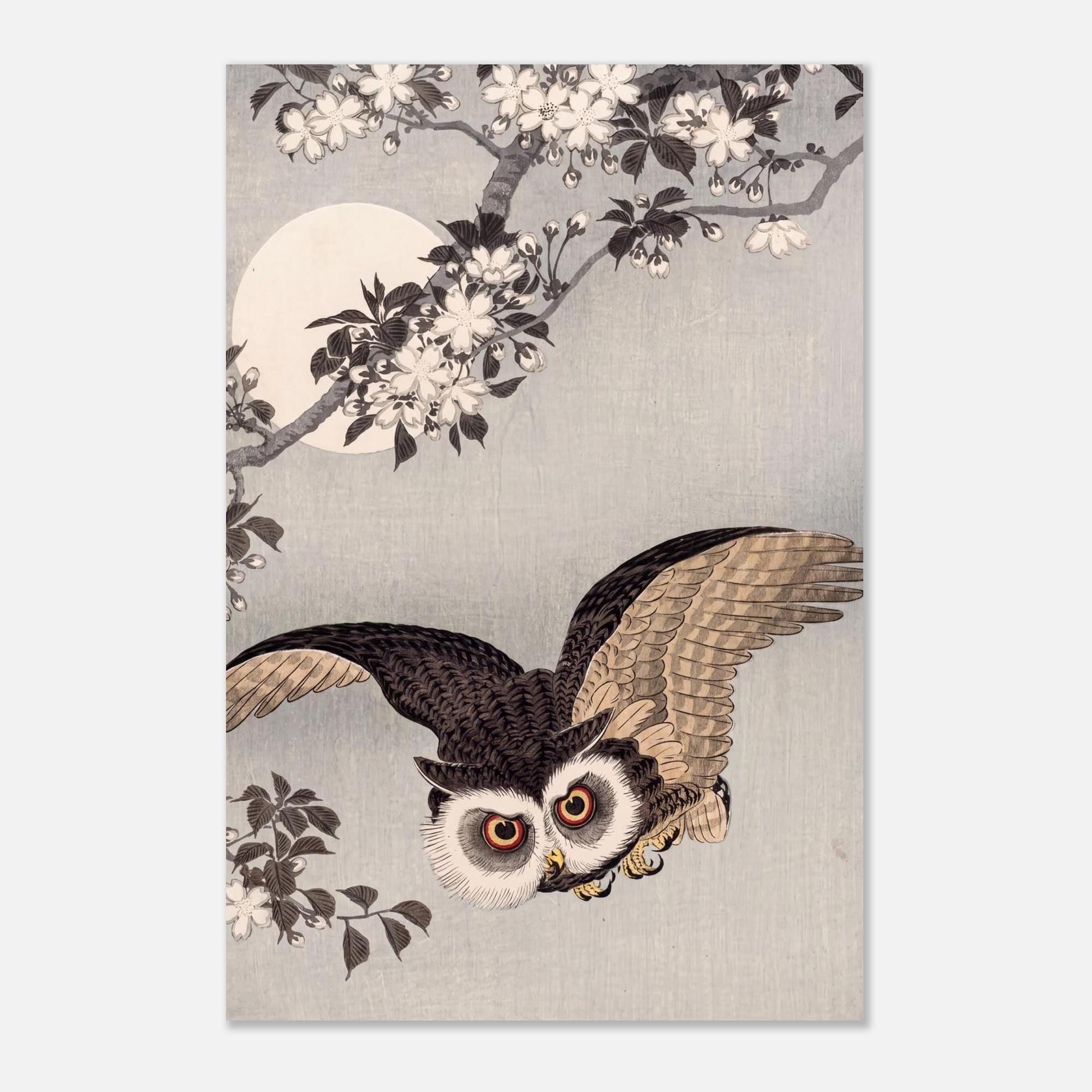 Ohara Koson Japanese Woodblock Print Owl Moon Cherry Blossoms Vintage Animal Wall Art Asian Nature Decor Woodblock Asian Art